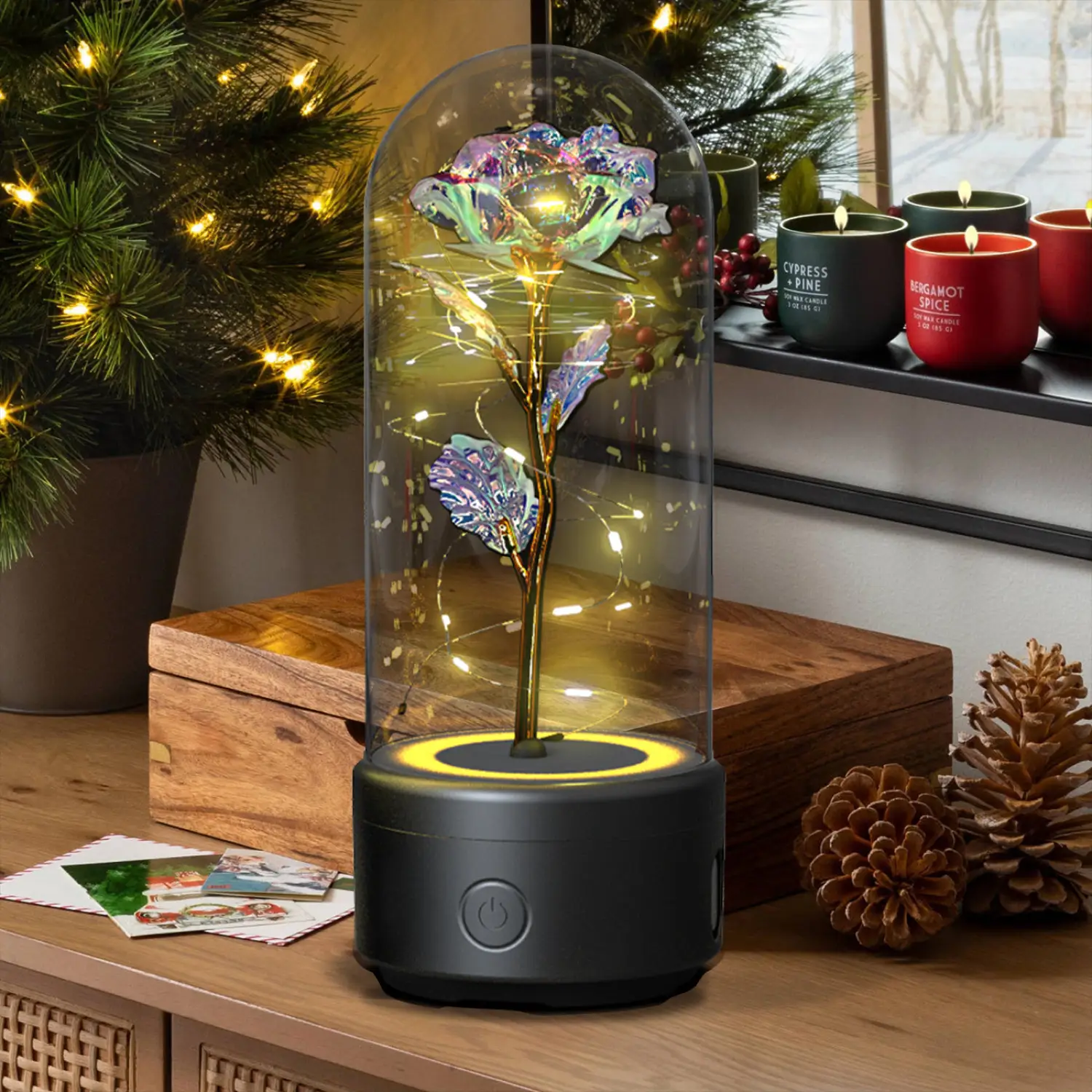2 In 1 Rose Flowers in Creative LED Glass Lamp with Bluetooth for Home Decor - Image 11