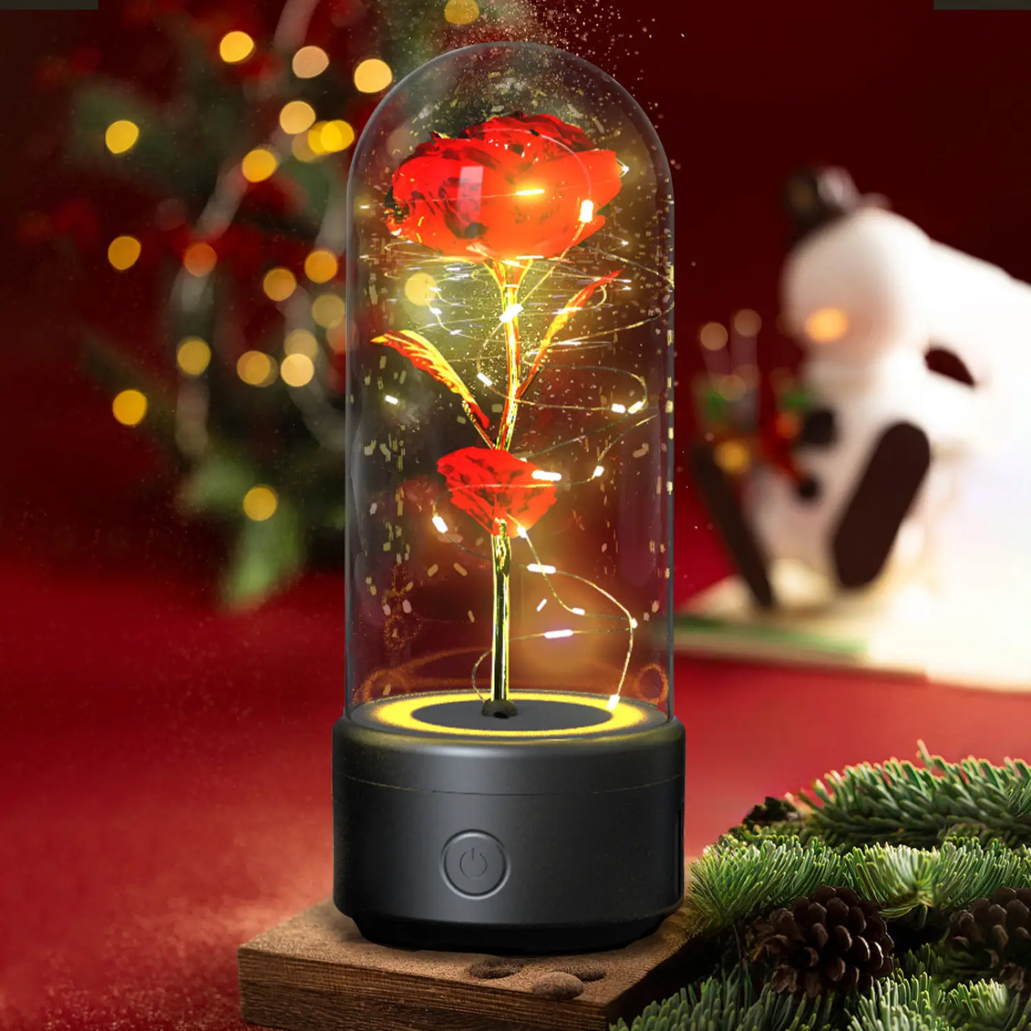 2 In 1 Rose Flowers in Creative LED Glass Lamp with Bluetooth for Home Decor - Image 12