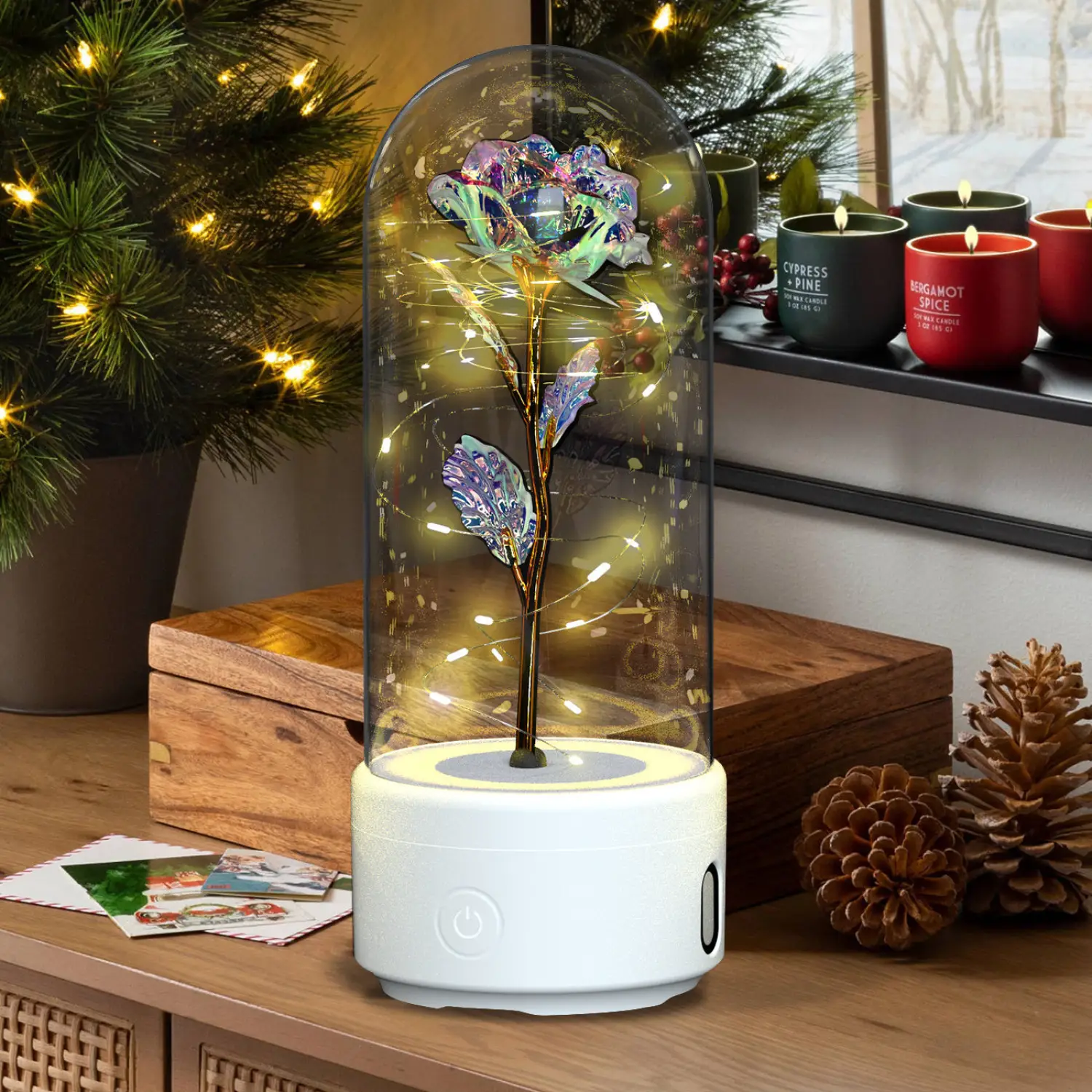 2 In 1 Rose Flowers in Creative LED Glass Lamp with Bluetooth for Home Decor - Image 13