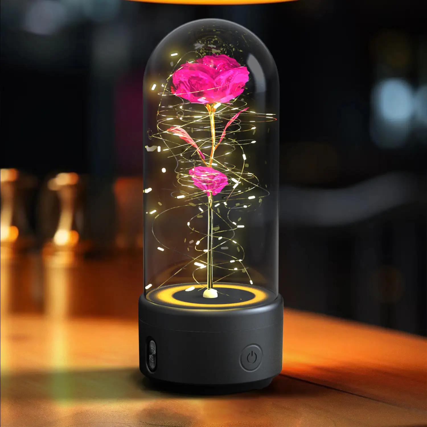 2 In 1 Rose Flowers in Creative LED Glass Lamp with Bluetooth for Home Decor - Image 14