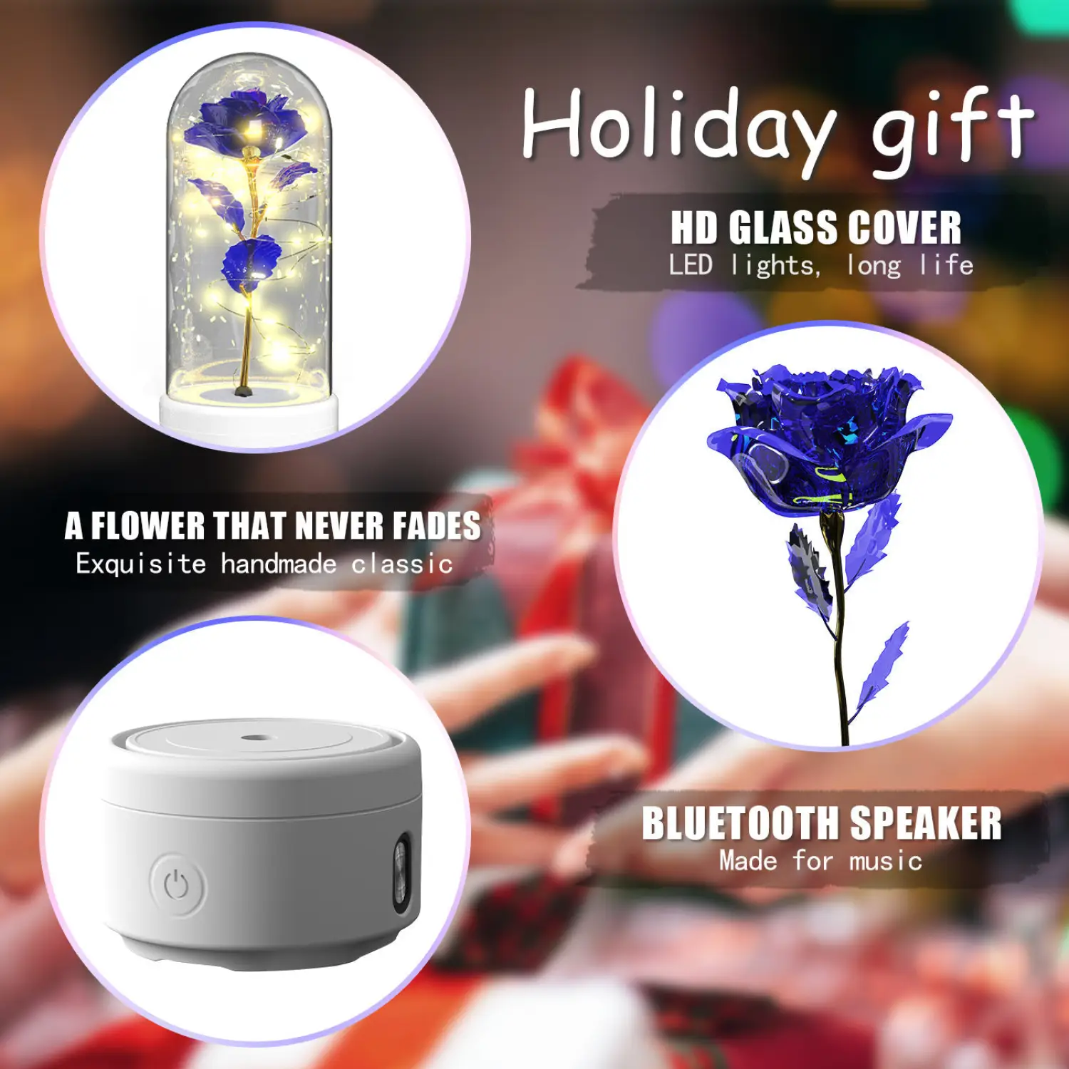 2 In 1 Rose Flowers in Creative LED Glass Lamp with Bluetooth for Home Decor - Image 2
