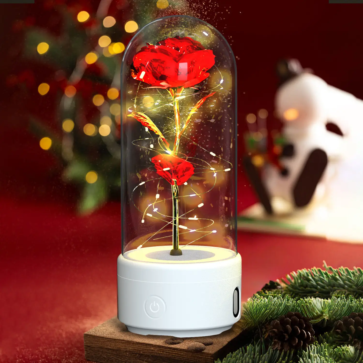 2 In 1 Rose Flowers in Creative LED Glass Lamp with Bluetooth for Home Decor - Image 21