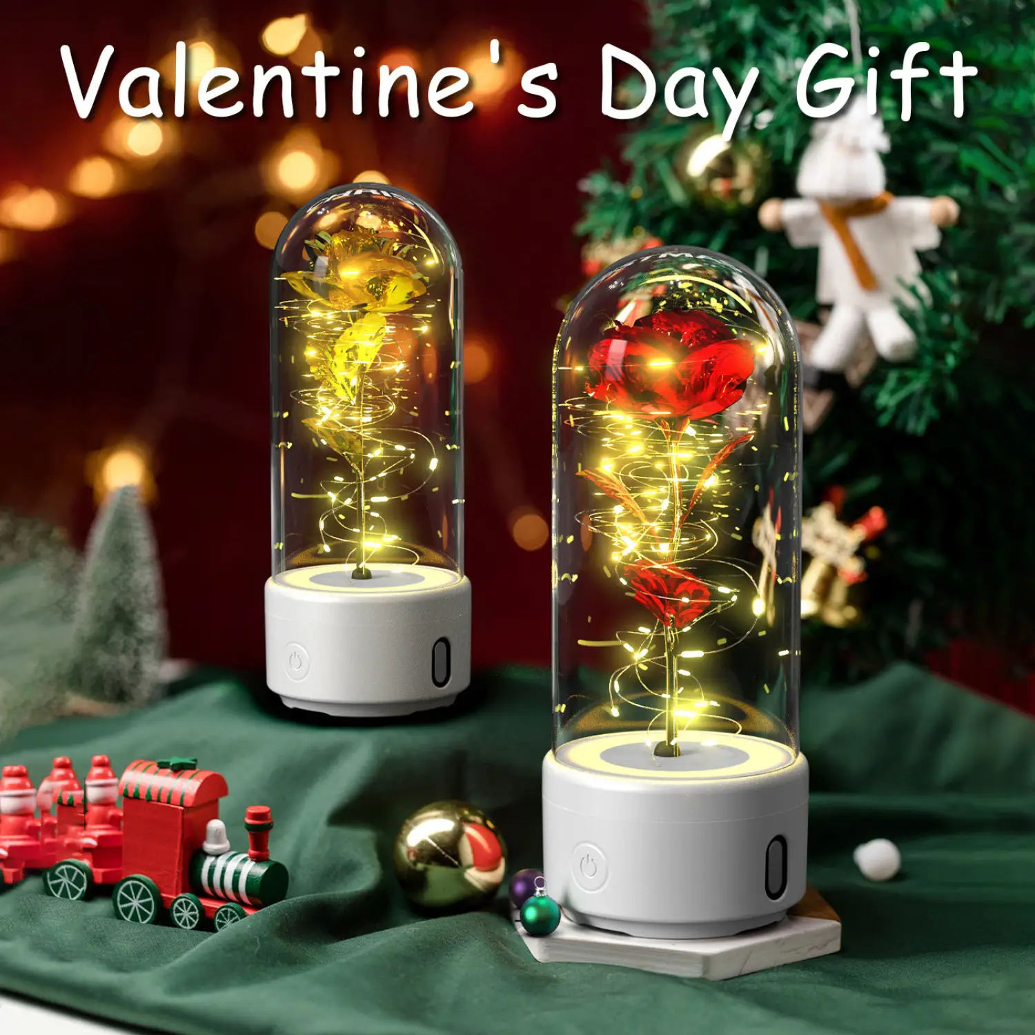 2 In 1 Rose Flowers in Creative LED Glass Lamp with Bluetooth for Home Decor - Image 4