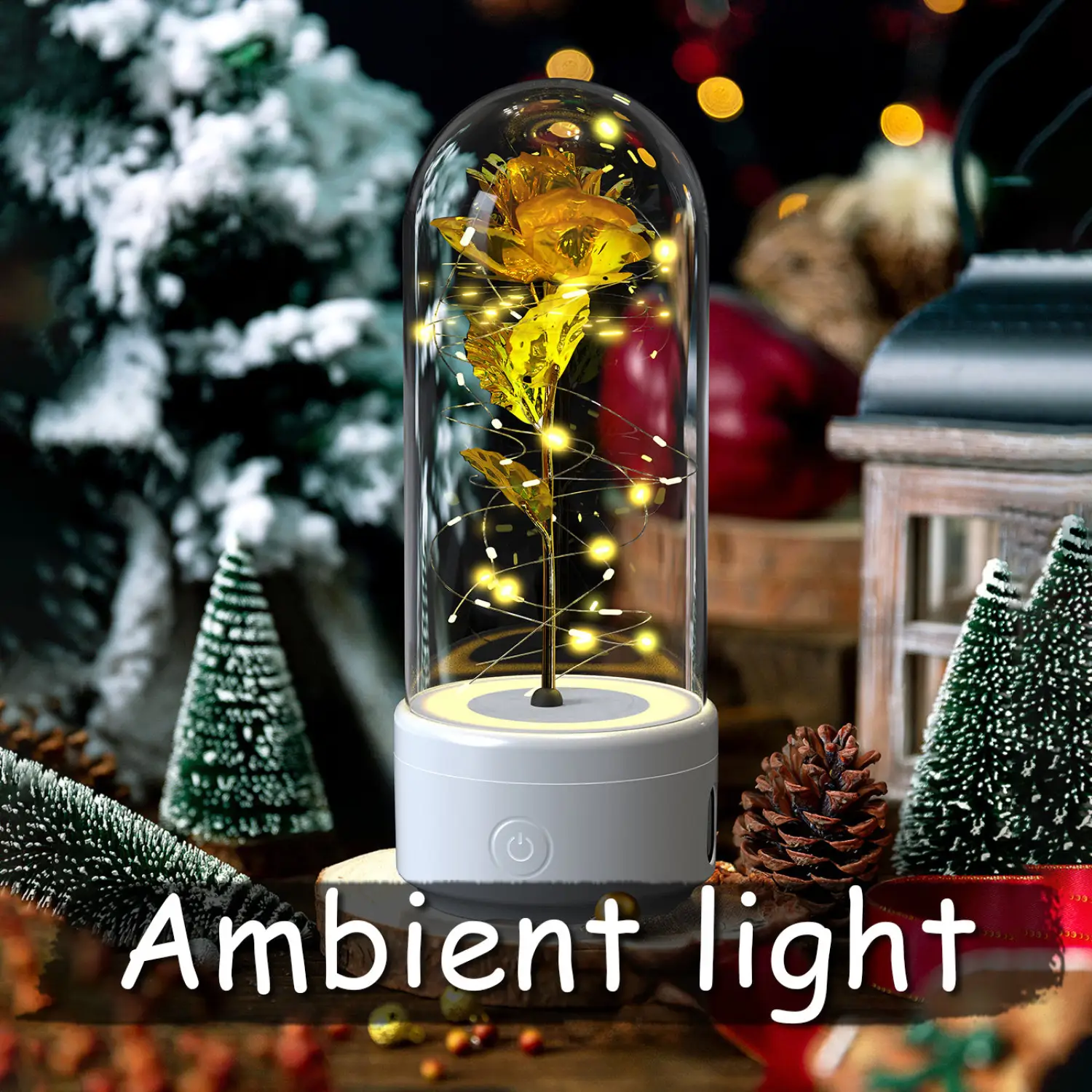 2 In 1 Rose Flowers in Creative LED Glass Lamp with Bluetooth for Home Decor - Image 5