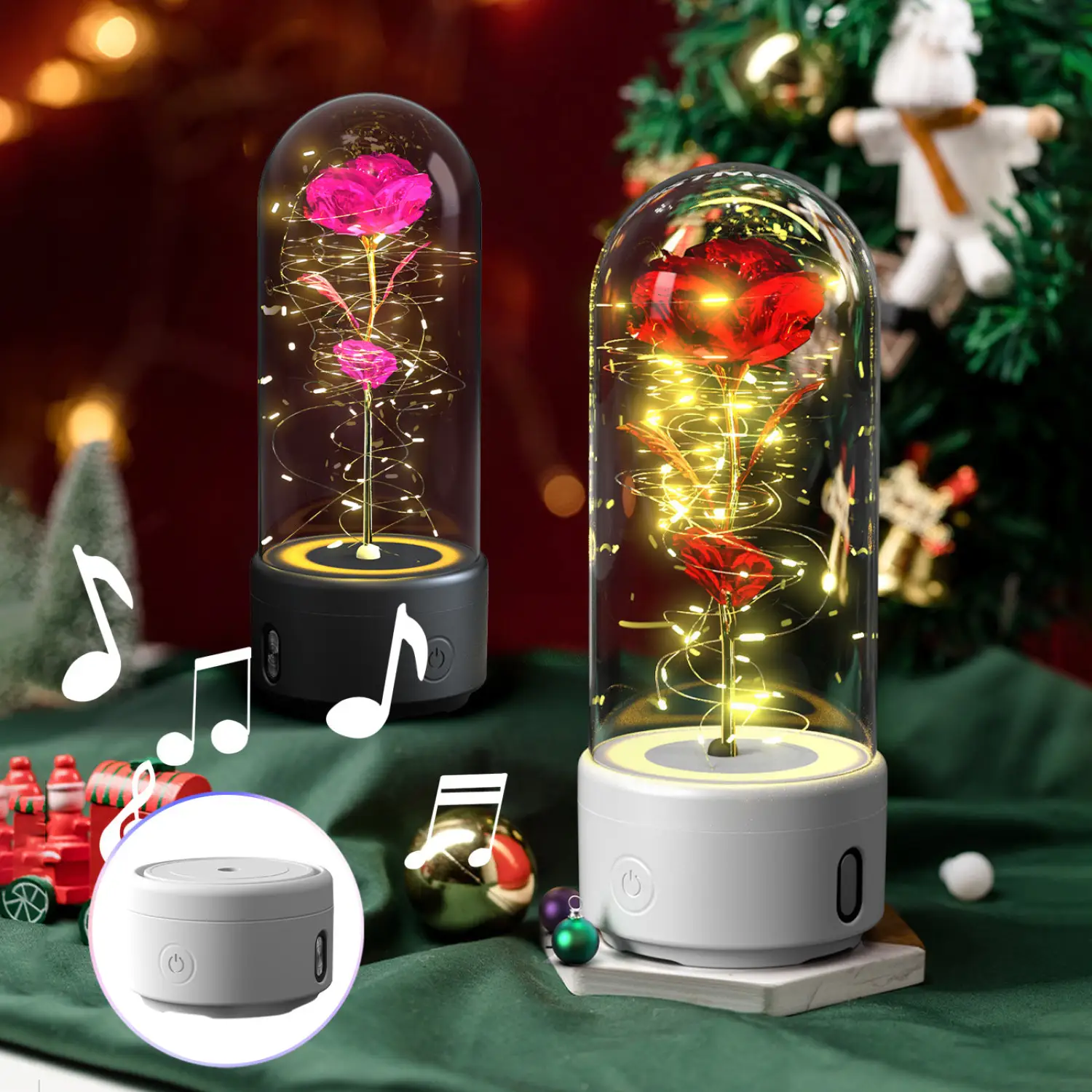 2 In 1 Rose Flowers in Creative LED Glass Lamp with Bluetooth for Home Decor - Image 6
