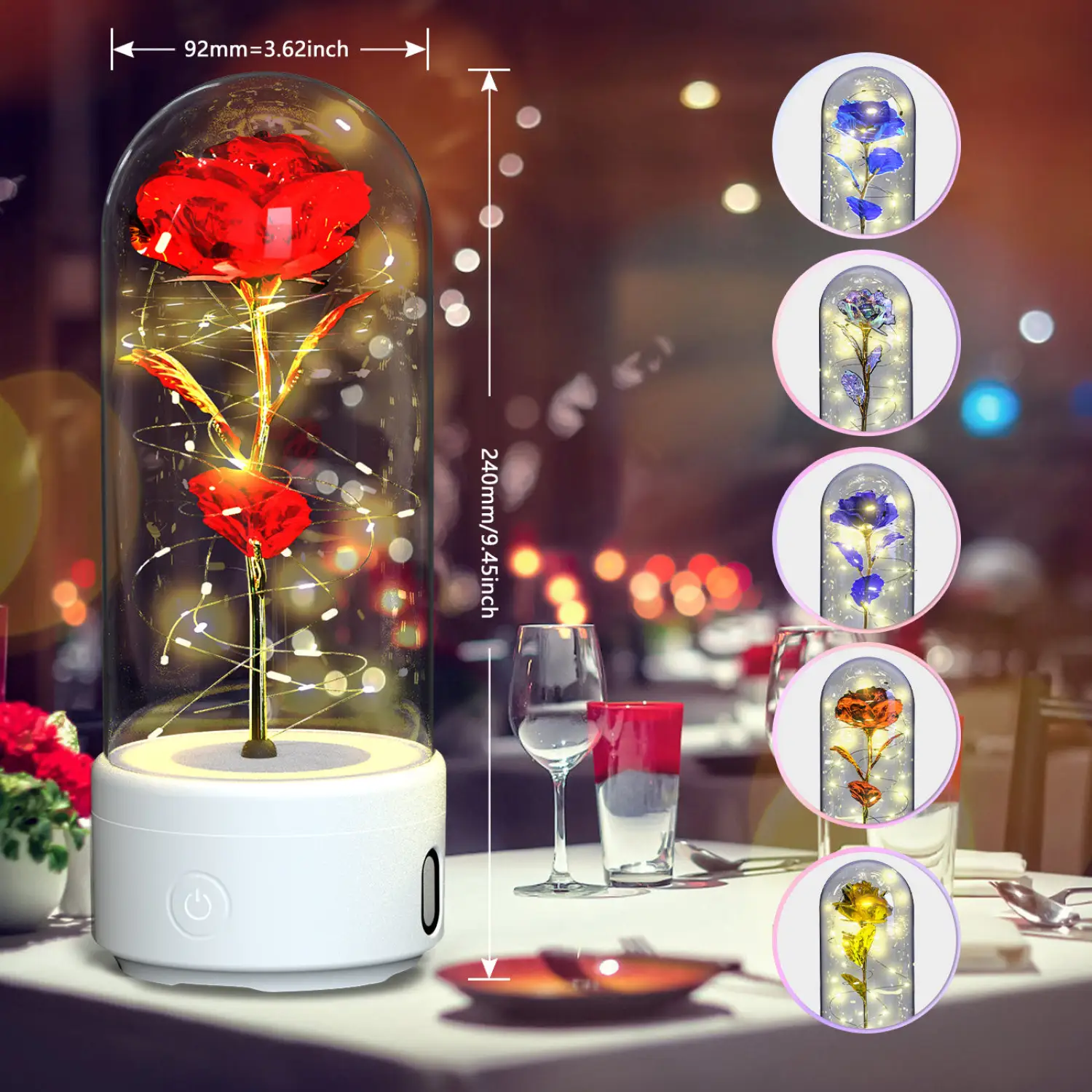 2 In 1 Rose Flowers in Creative LED Glass Lamp with Bluetooth for Home Decor - Image 7