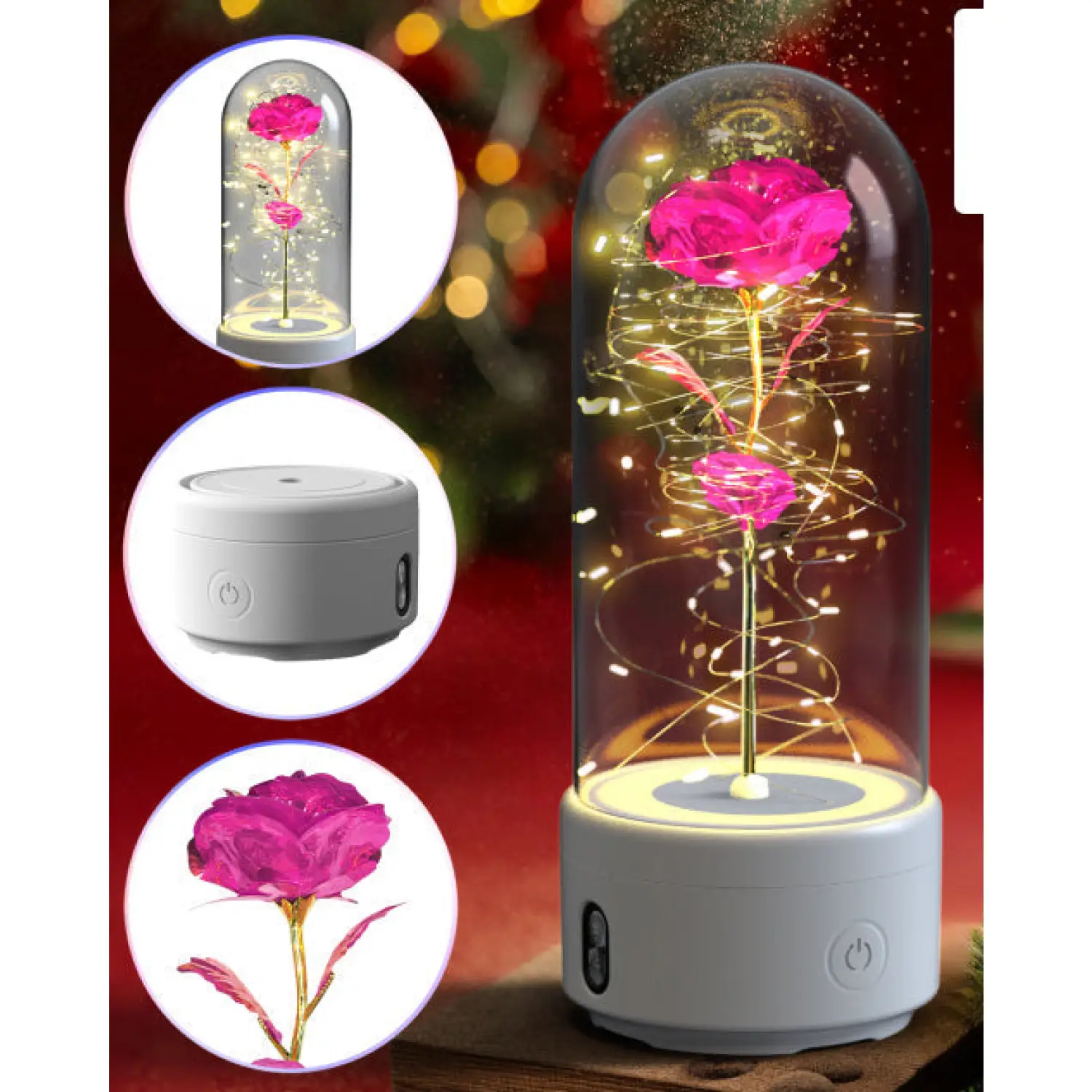 2 In 1 Rose Flowers in Creative LED Glass Lamp with Bluetooth for Home Decor - Image 8
