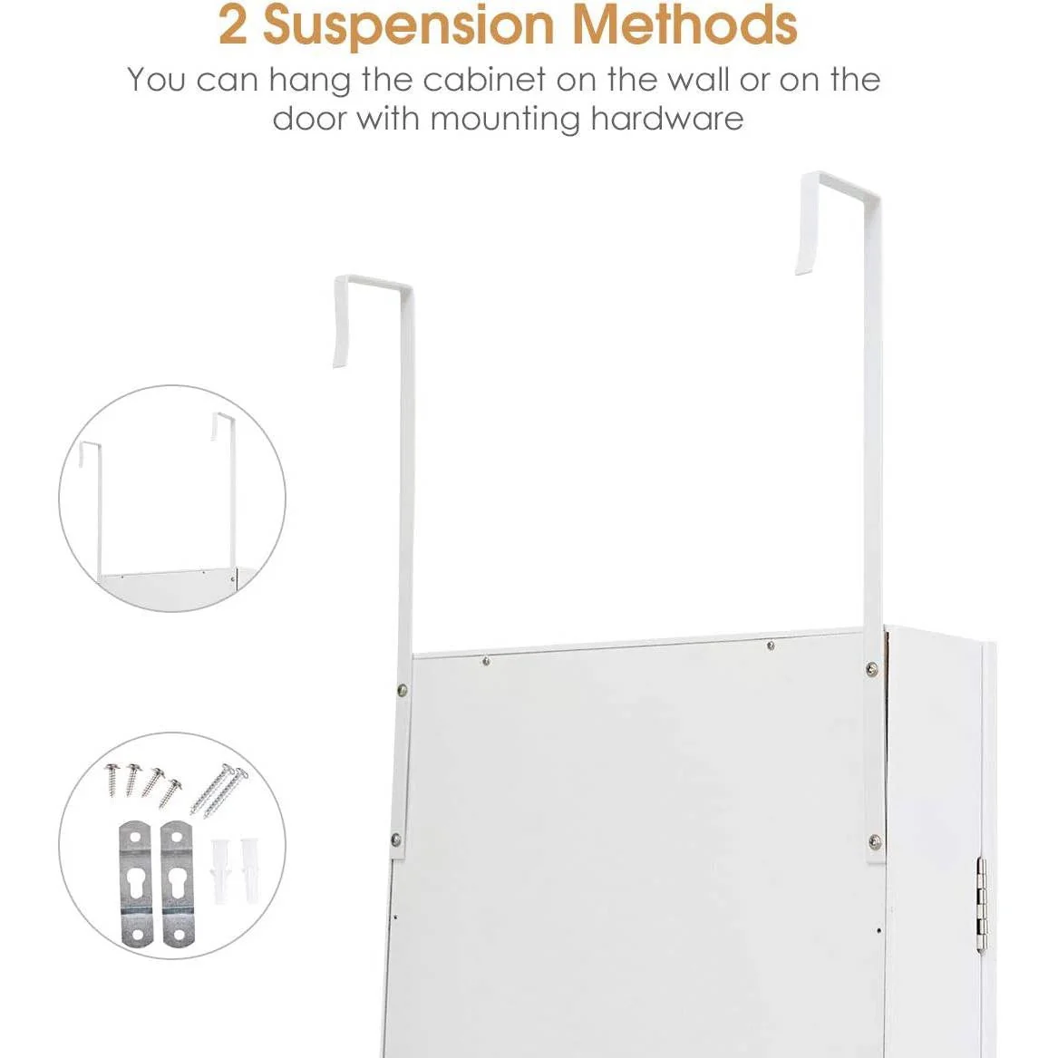 2-in-1 Wall or Door Mounted Jewelry Organizer Full Length Mirror in White - Image 3
