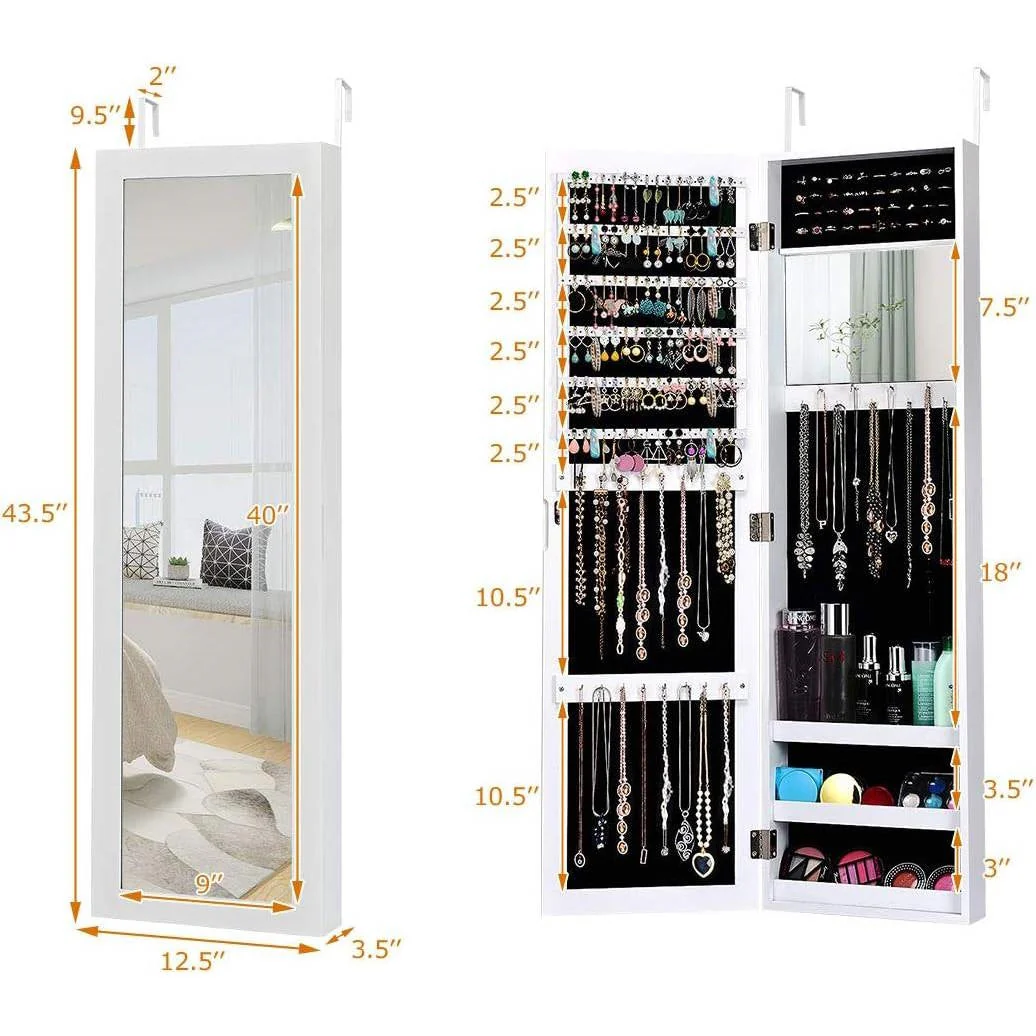 2-in-1 Wall or Door Mounted Jewelry Organizer Full Length Mirror in White - Image 5