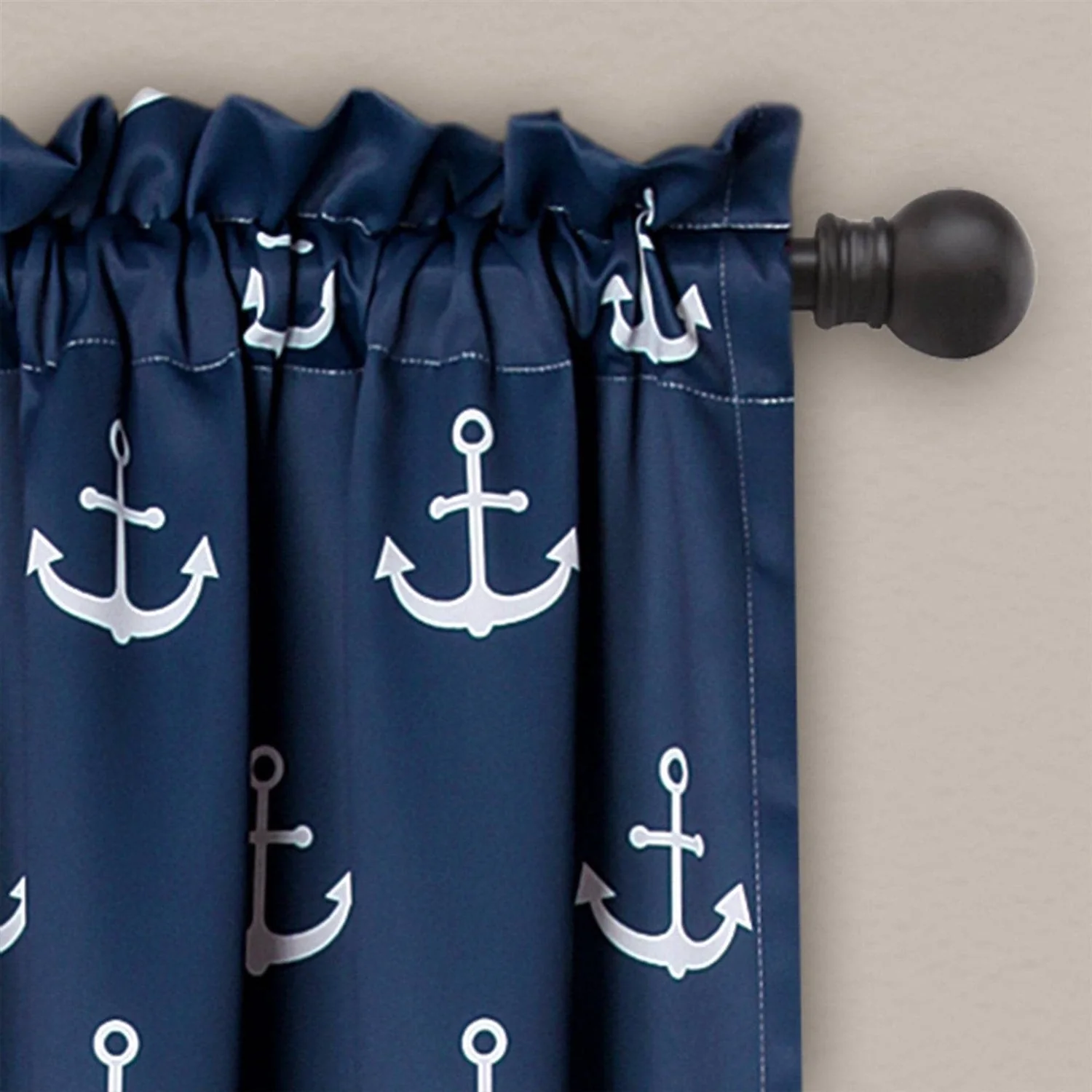 2 Panel 84"L x 52"W Navy Nautical Anchors Window Curtain Set - Image 3