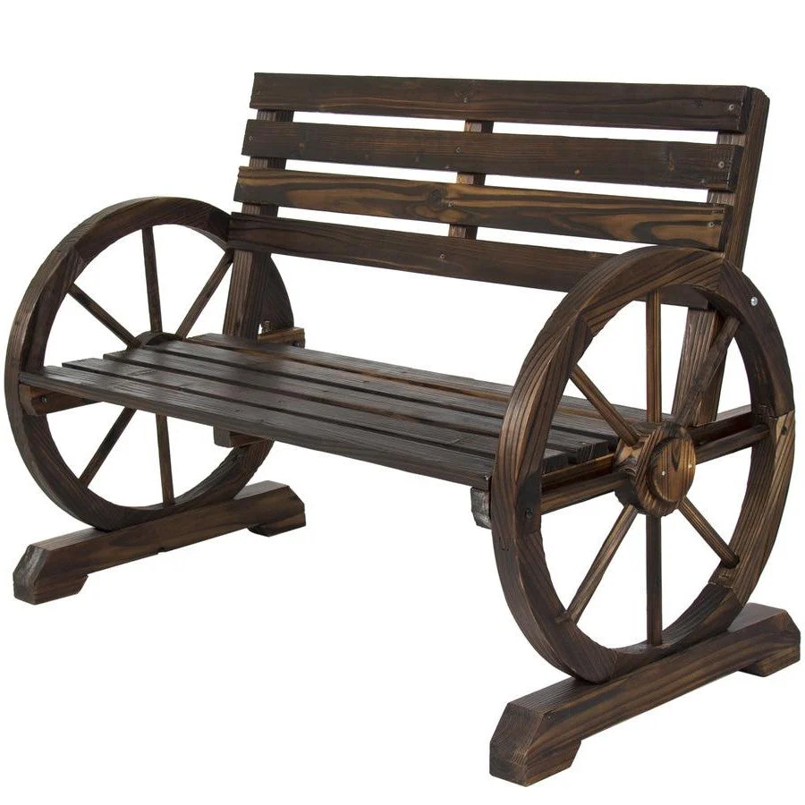 2 Person Farmhouse Wagon Wheel Wooden Bench - Image 3