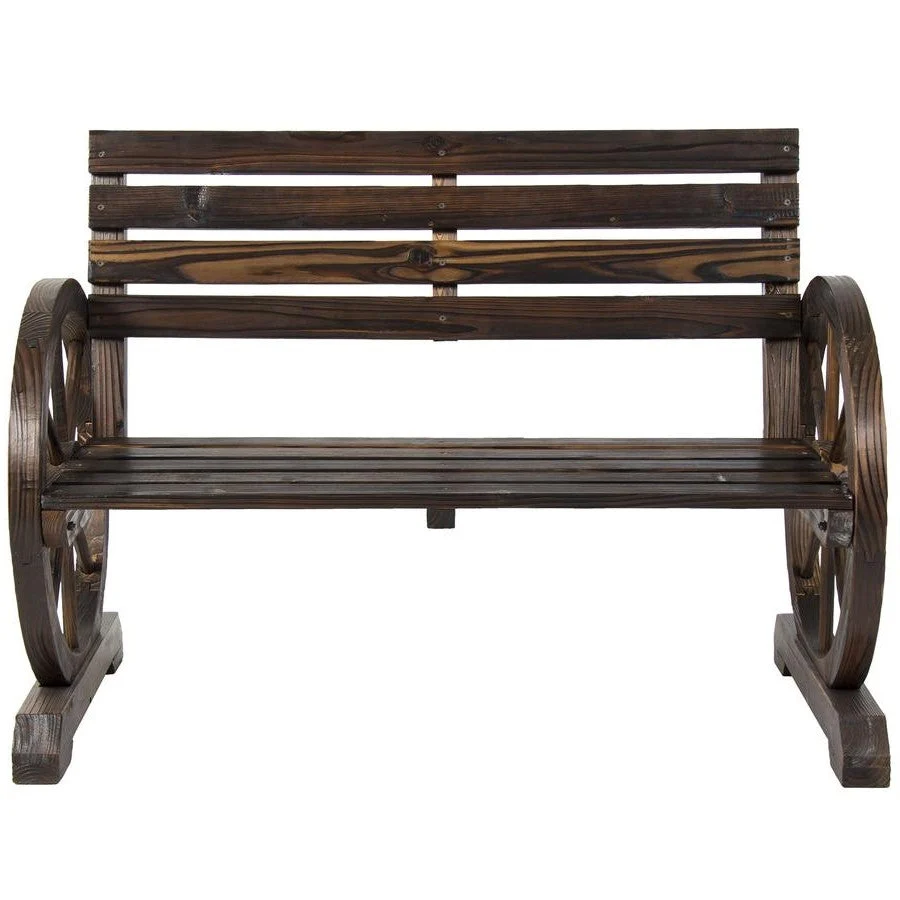 2 Person Farmhouse Wagon Wheel Wooden Bench - Image 4