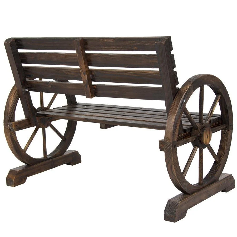 2 Person Farmhouse Wagon Wheel Wooden Bench - Image 5