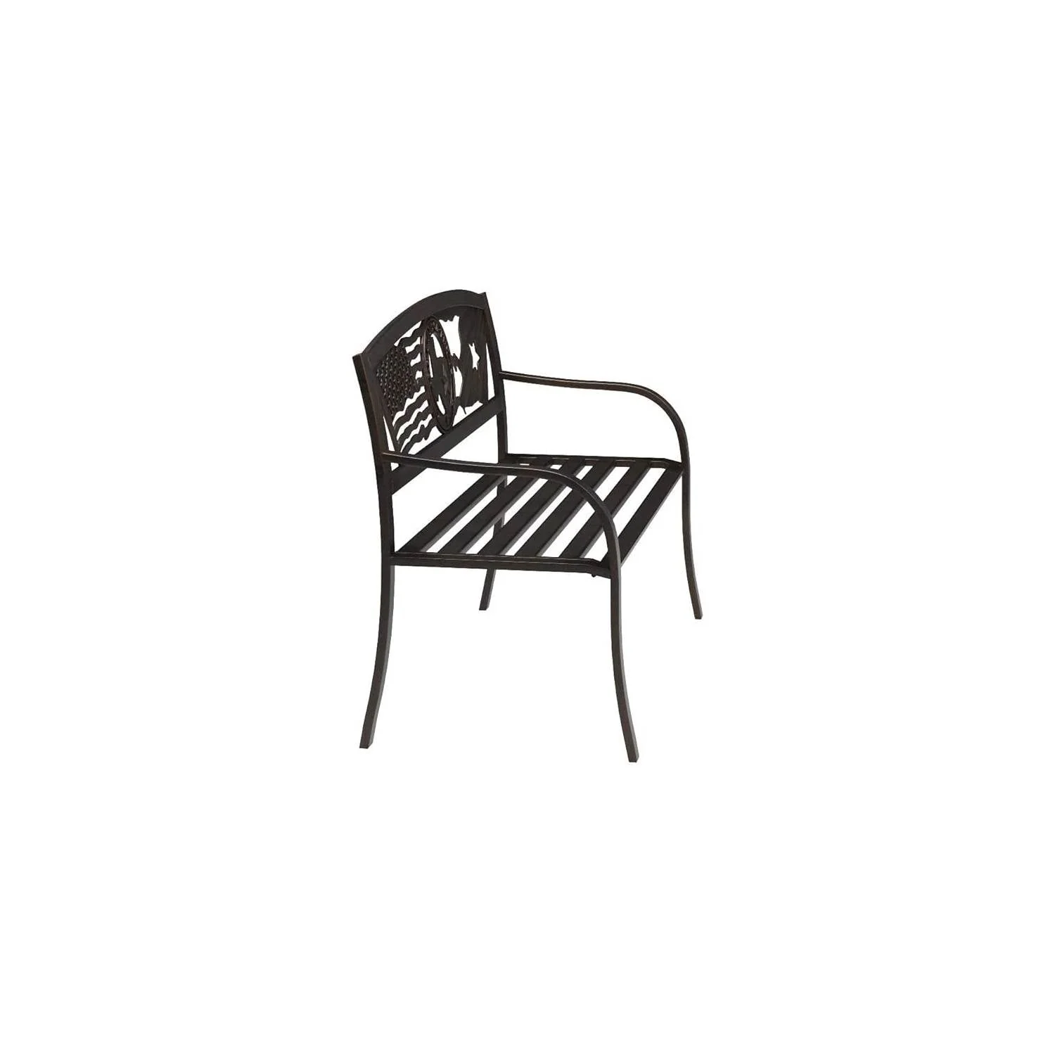 2 Person Texas Star Patriotic USA Flag Outdoor Metal Garden Bench in Bronze - Image 3