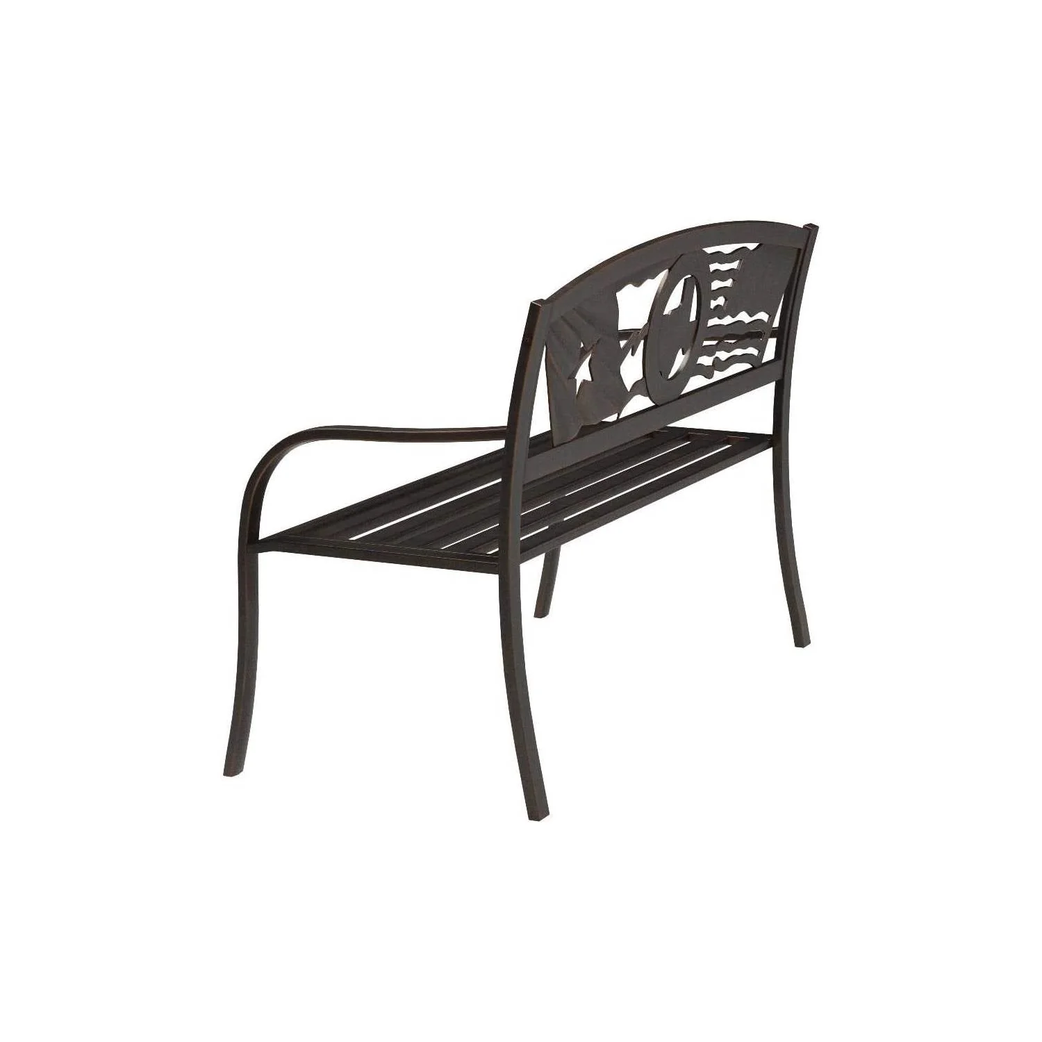 2 Person Texas Star Patriotic USA Flag Outdoor Metal Garden Bench in Bronze - Image 4