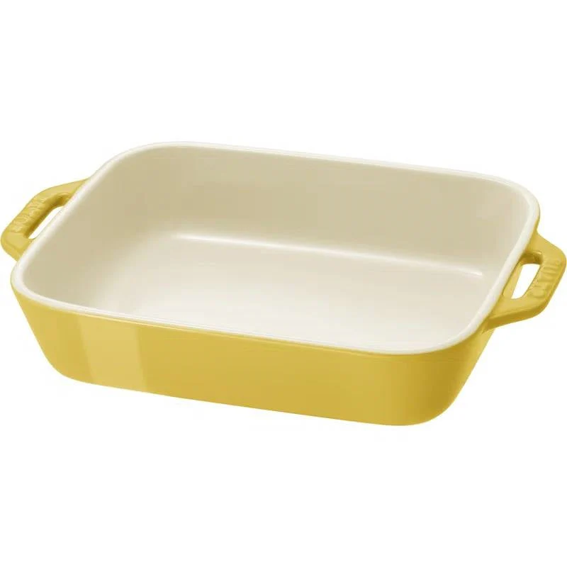 2 Piece Ceramic Stoneware Bakeware Casserole Baking Dish Set in Yellow / Ivory - Image 2