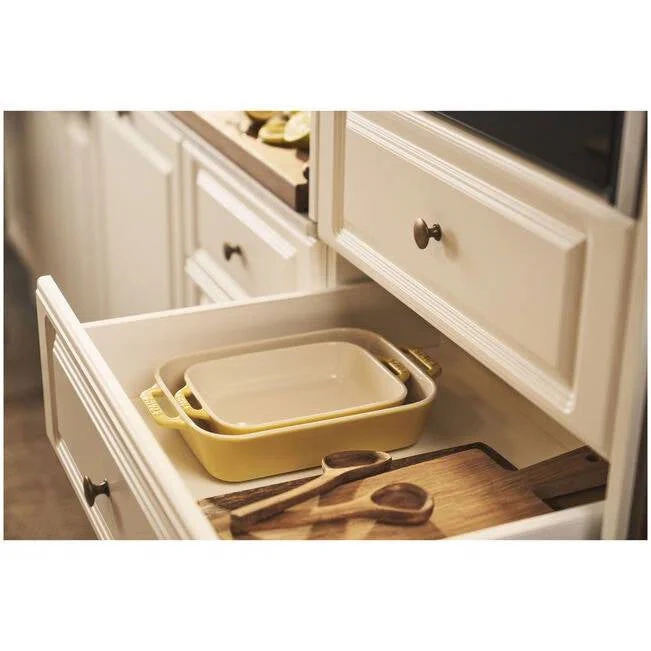 2 Piece Ceramic Stoneware Bakeware Casserole Baking Dish Set in Yellow / Ivory - Image 4