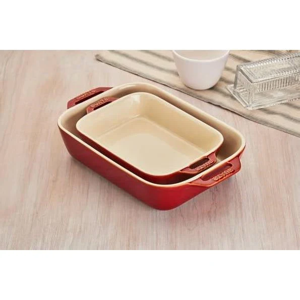2 Piece Ceramic Stoneware Baking Dish Set in Cherry Red / Ivory - Image 2