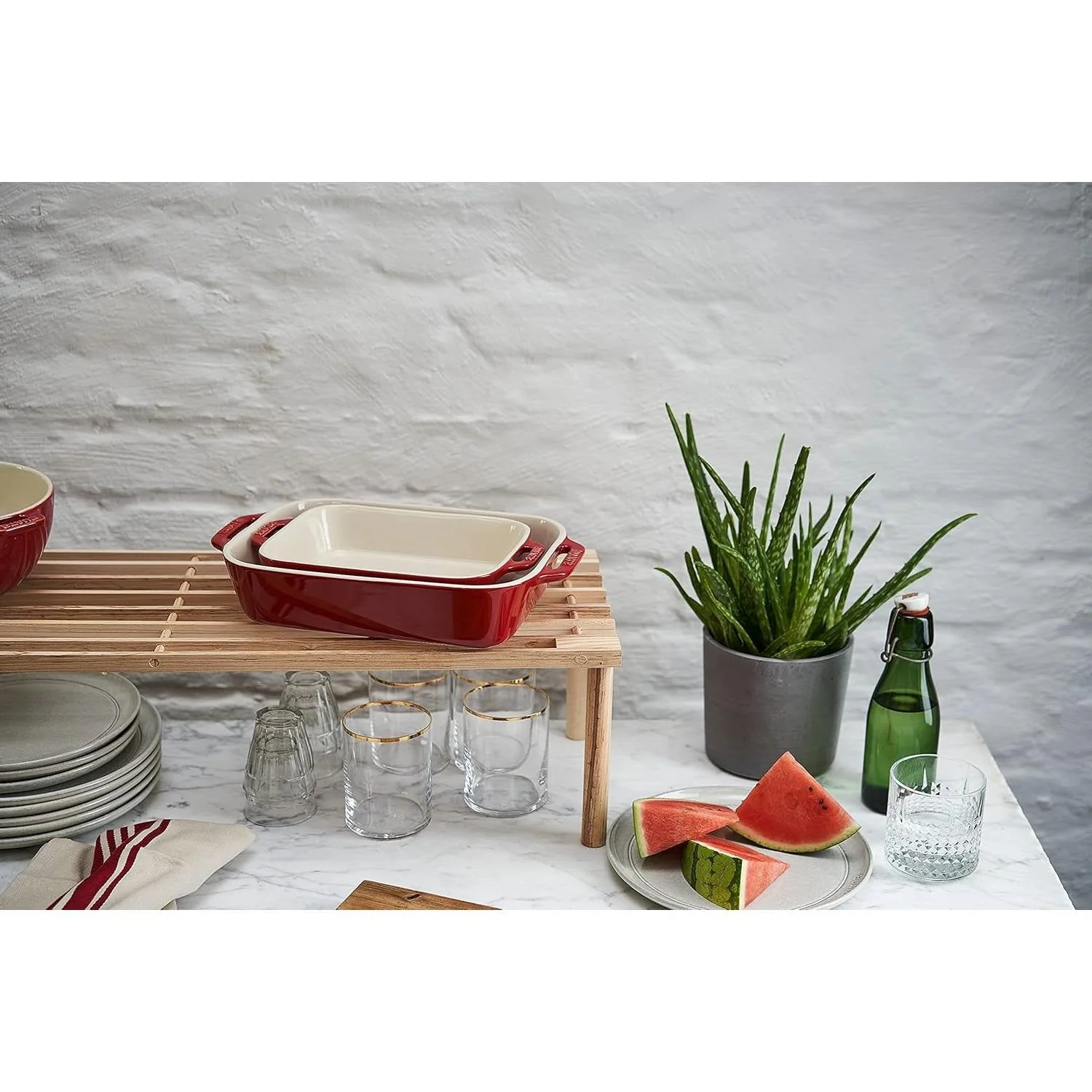 2 Piece Ceramic Stoneware Baking Dish Set in Cherry Red / Ivory - Image 5