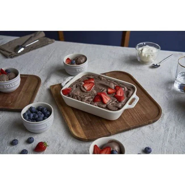 2 Piece Ceramic Stoneware Baking Dish Set in Ivory Cream Beige - Image 2