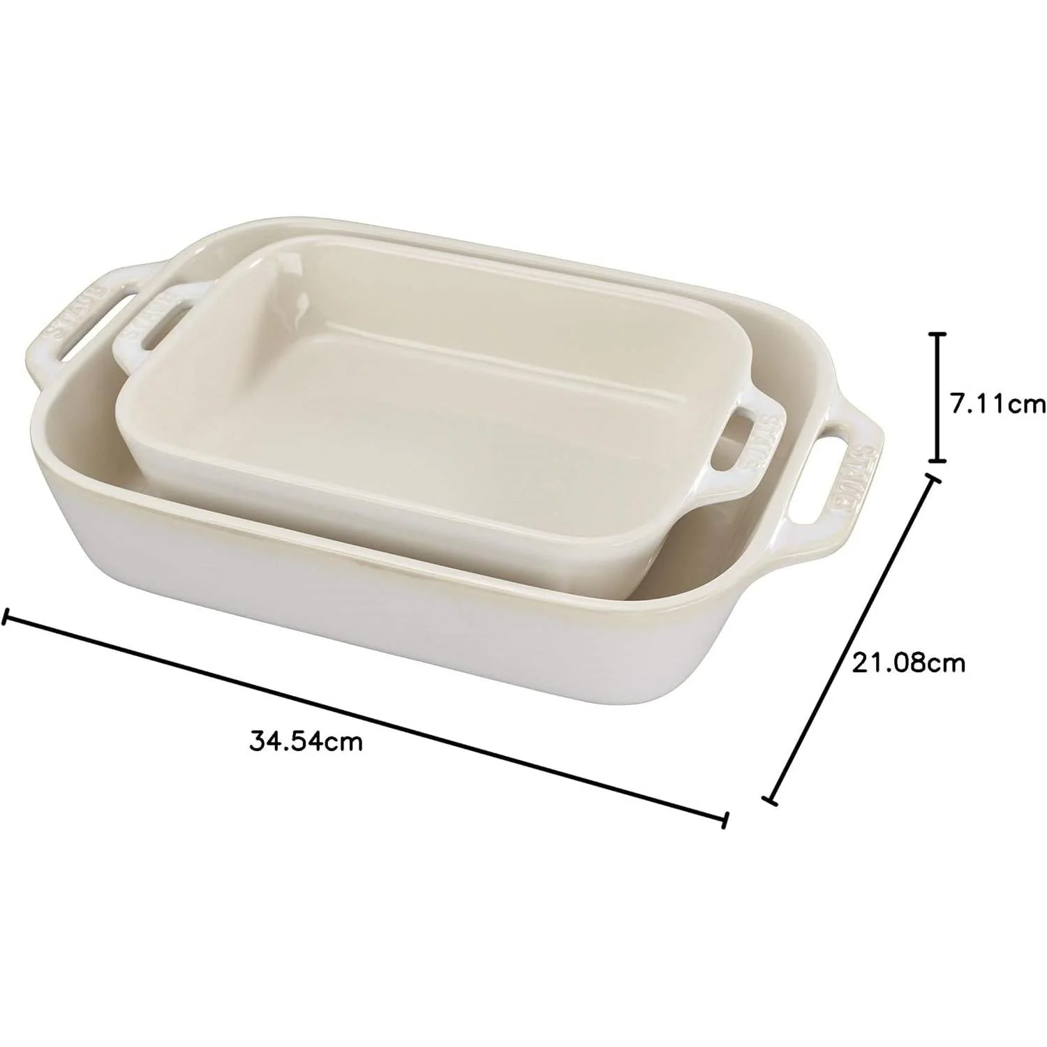 2 Piece Ceramic Stoneware Baking Dish Set in Ivory Cream Beige - Image 5