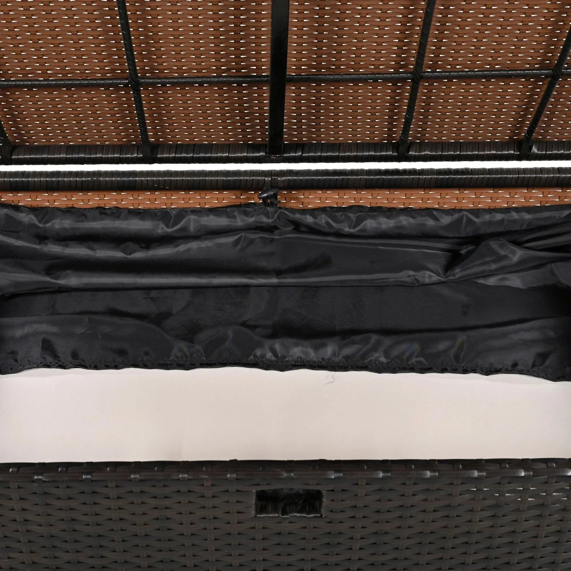 2-Piece Outdoor Rattan Daybed with Bench Lounge Roof Set and Cushions for Poolside, Backyard and Garden - Image 15