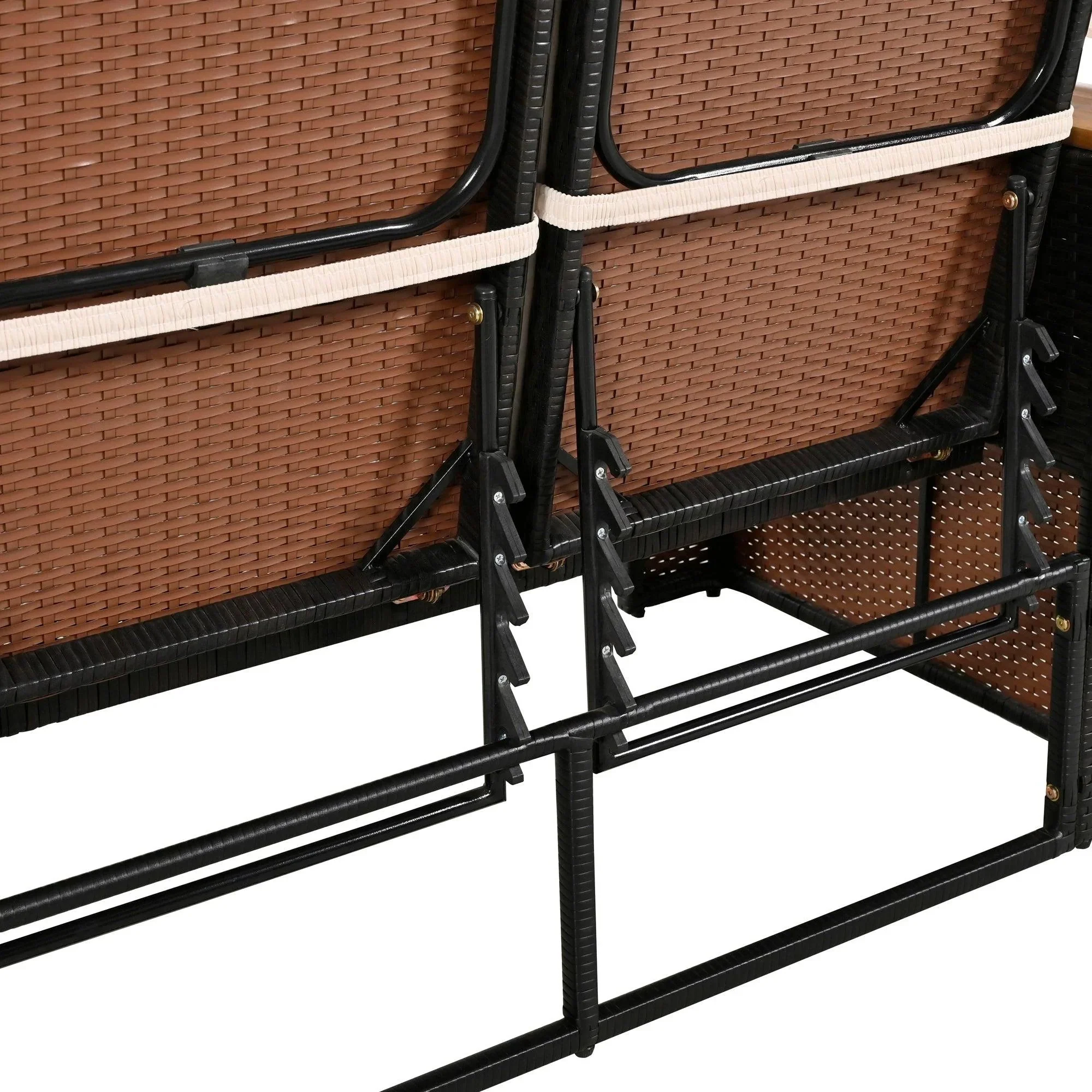 2-Piece Outdoor Rattan Daybed with Bench Lounge Roof Set and Cushions for Poolside, Backyard and Garden - Image 16