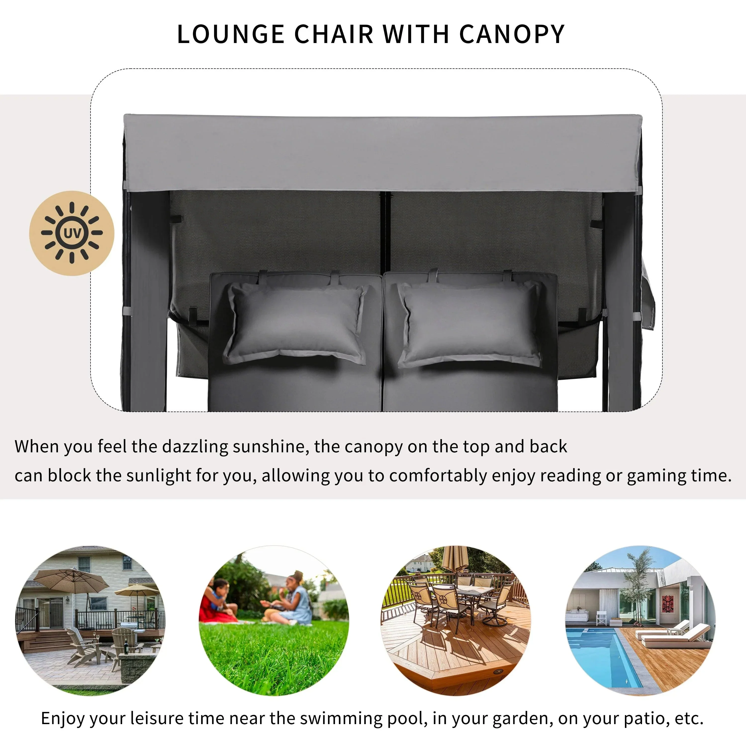 2-Piece Outdoor Rattan Daybed with Bench Lounge Roof Set and Cushions for Poolside, Backyard and Garden - Image 24