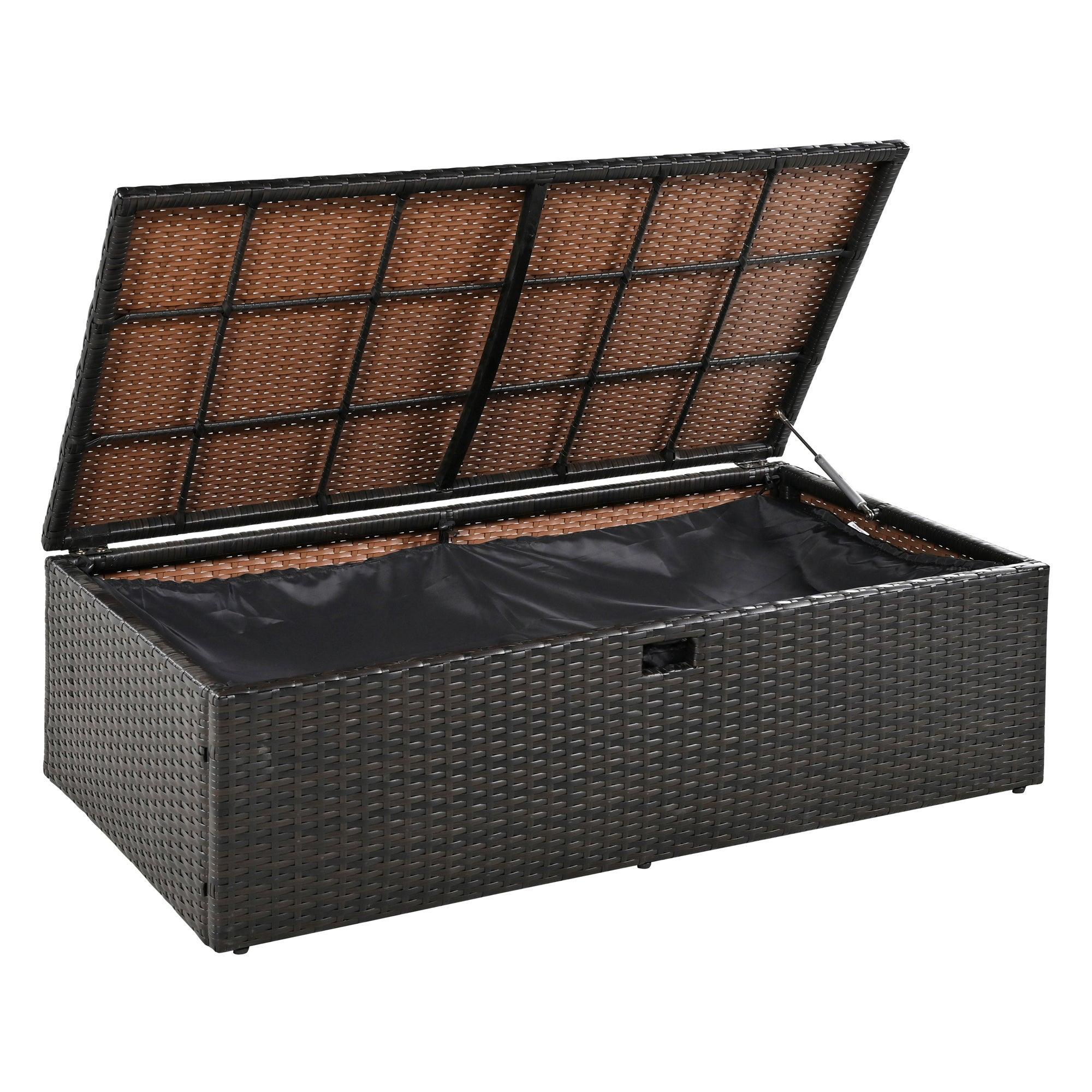 2-Piece Outdoor Rattan Daybed with Bench Lounge Roof Set and Cushions for Poolside, Backyard and Garden - Image 3