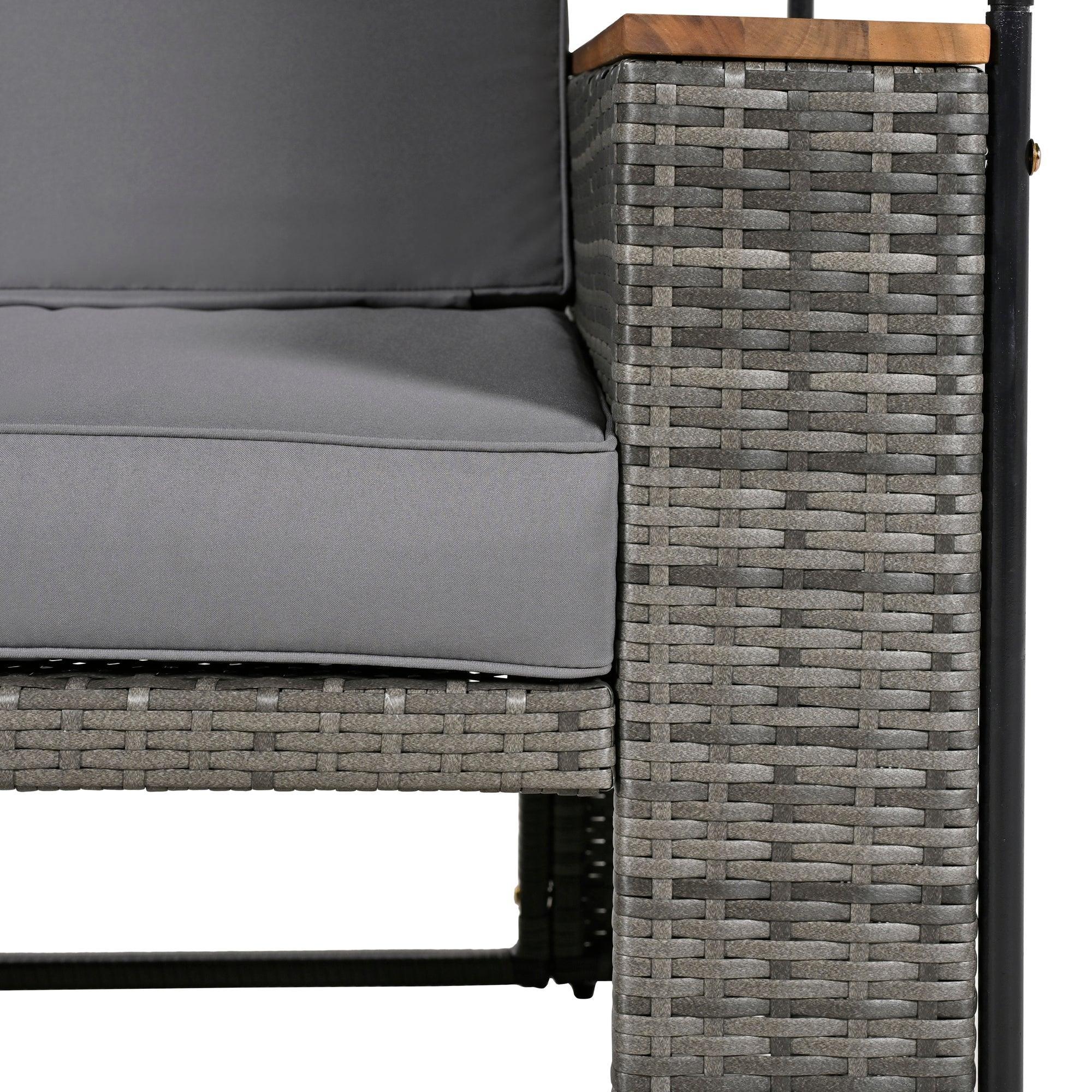 2-Piece Outdoor Rattan Daybed with Bench Lounge Roof Set and Cushions for Poolside, Backyard and Garden - Image 30