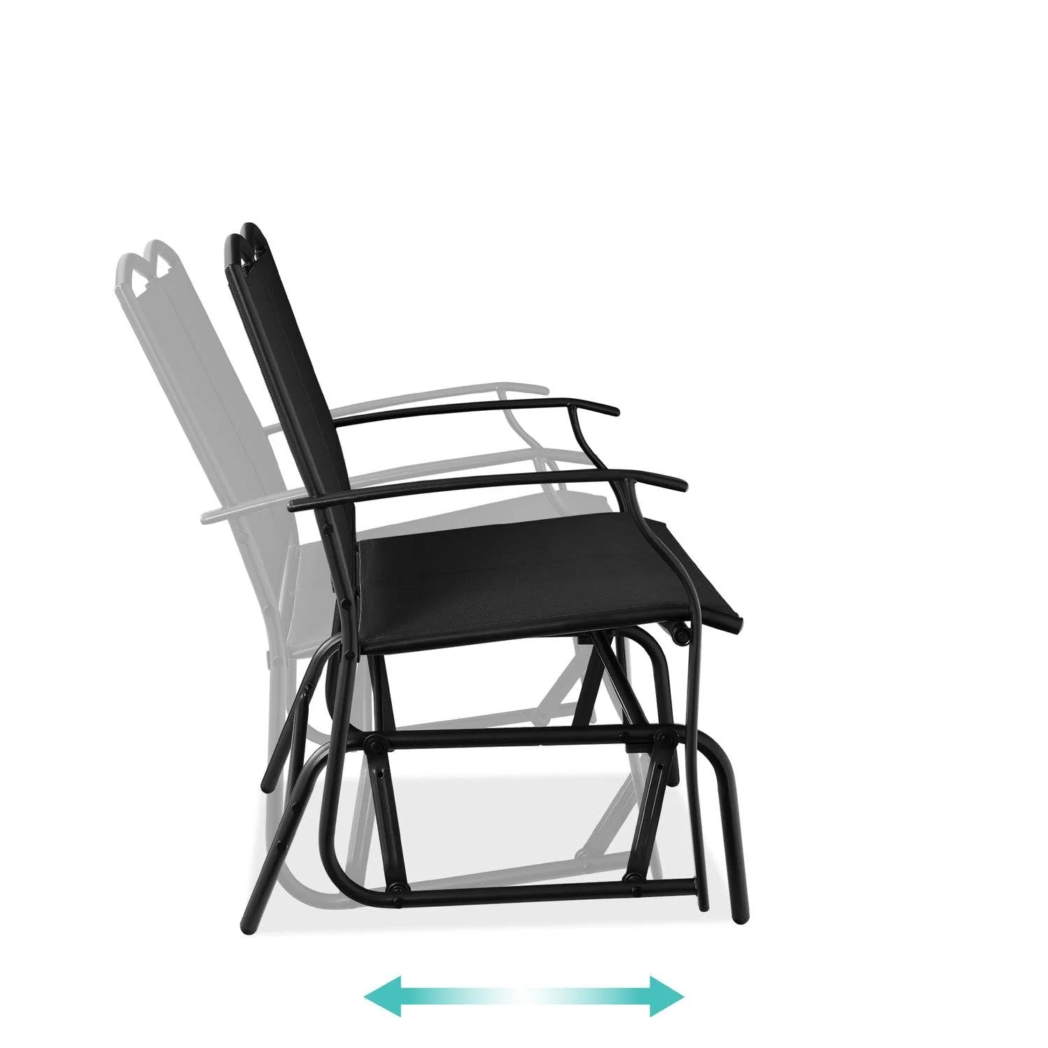 2 Seat Mesh Patio Loveseat Swing Glider Rocker with Armrests in Black - Image 2
