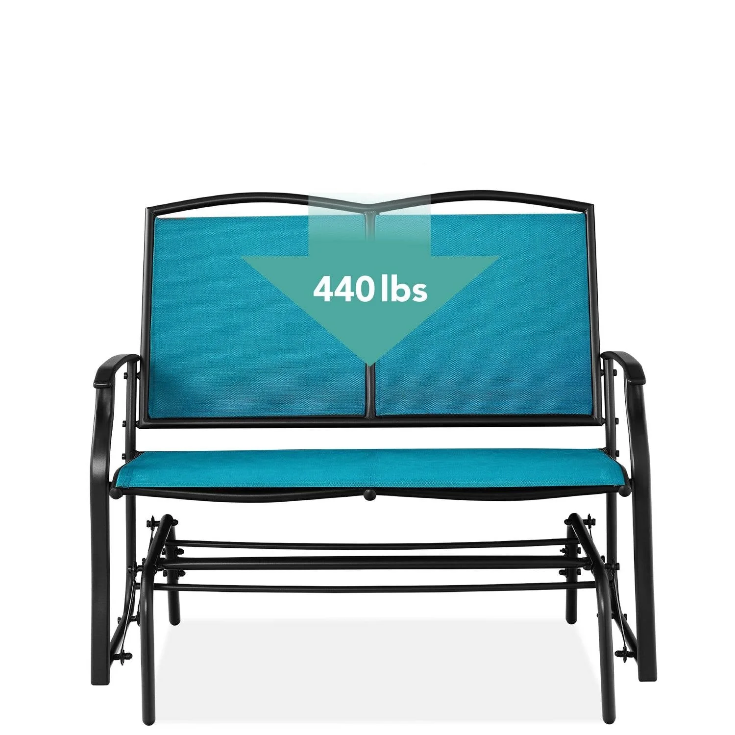 2 Seat Mesh Patio Loveseat Swing Glider Rocker with Armrests in Blue - Image 3
