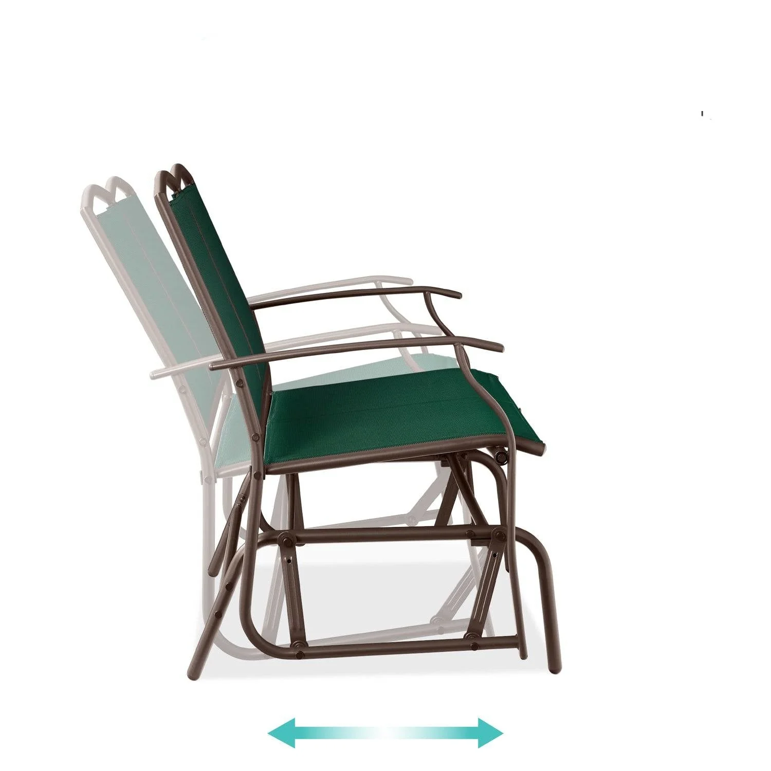 2 Seat Mesh Patio Loveseat Swing Glider Rocker with Armrests in Hunter Green - Image 2