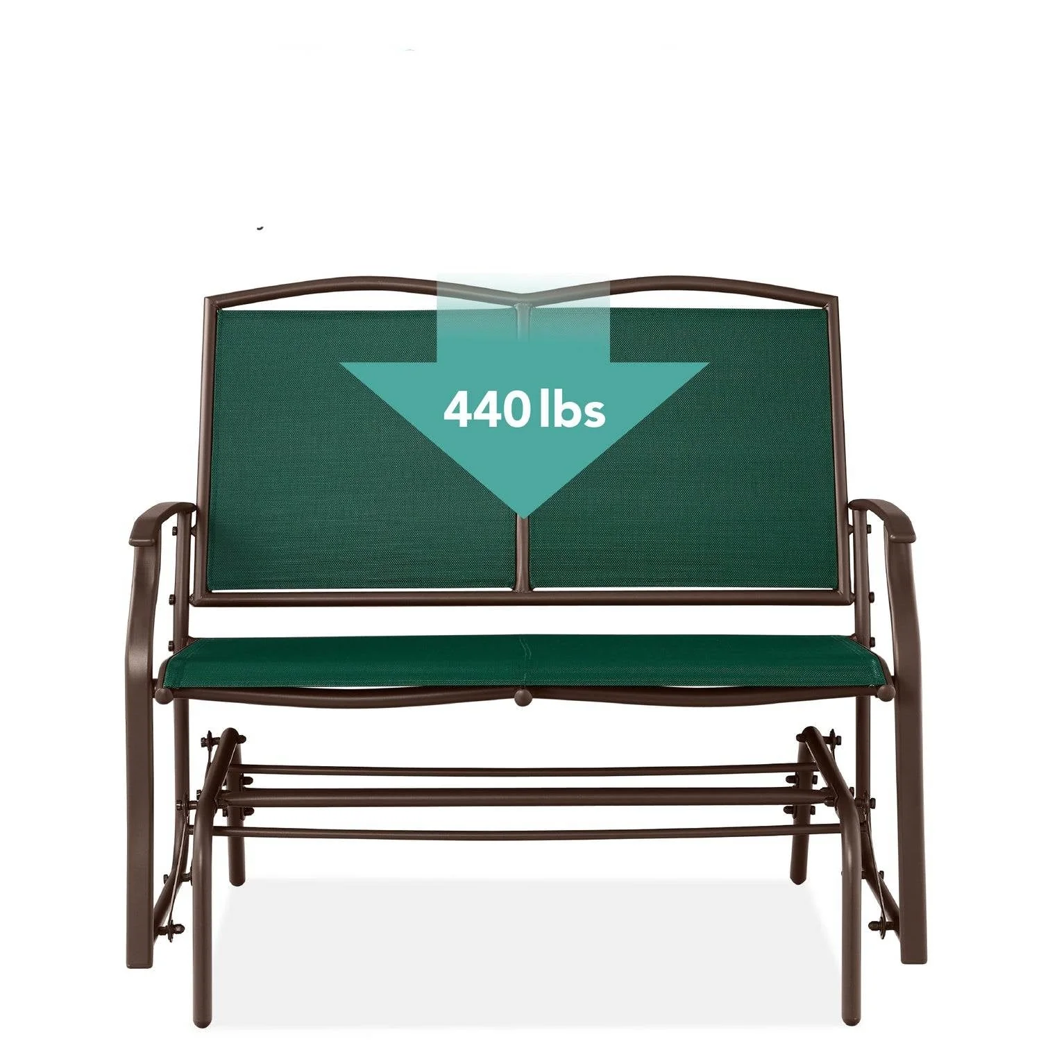 2 Seat Mesh Patio Loveseat Swing Glider Rocker with Armrests in Hunter Green - Image 3