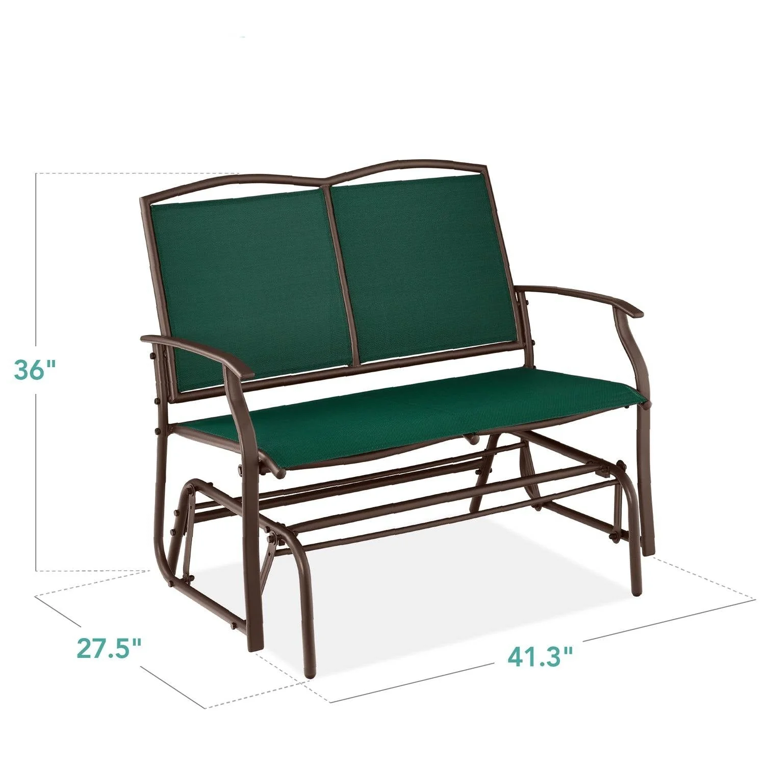 2 Seat Mesh Patio Loveseat Swing Glider Rocker with Armrests in Hunter Green - Image 4