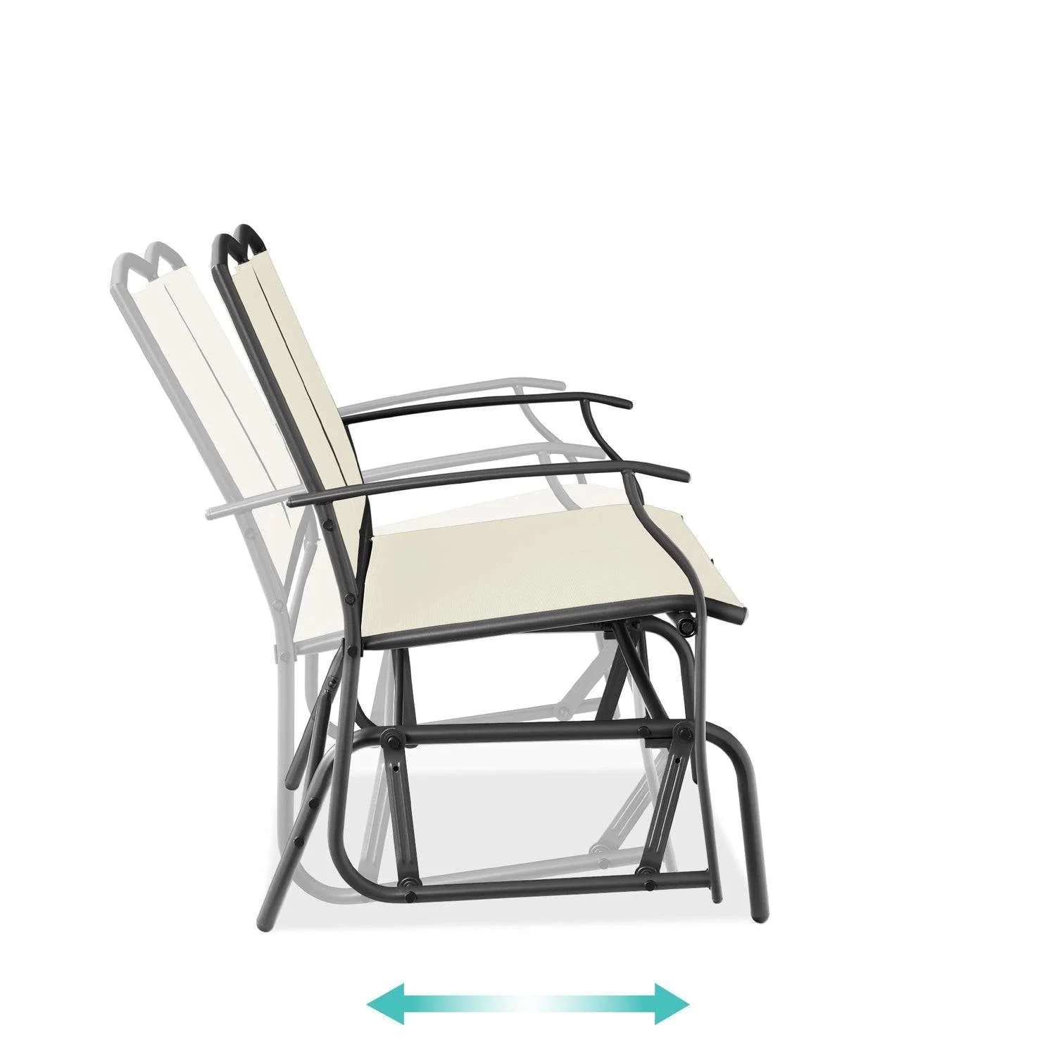 2 Seat Mesh Patio Loveseat Swing Glider Rocker with Armrests in Off White - Image 2