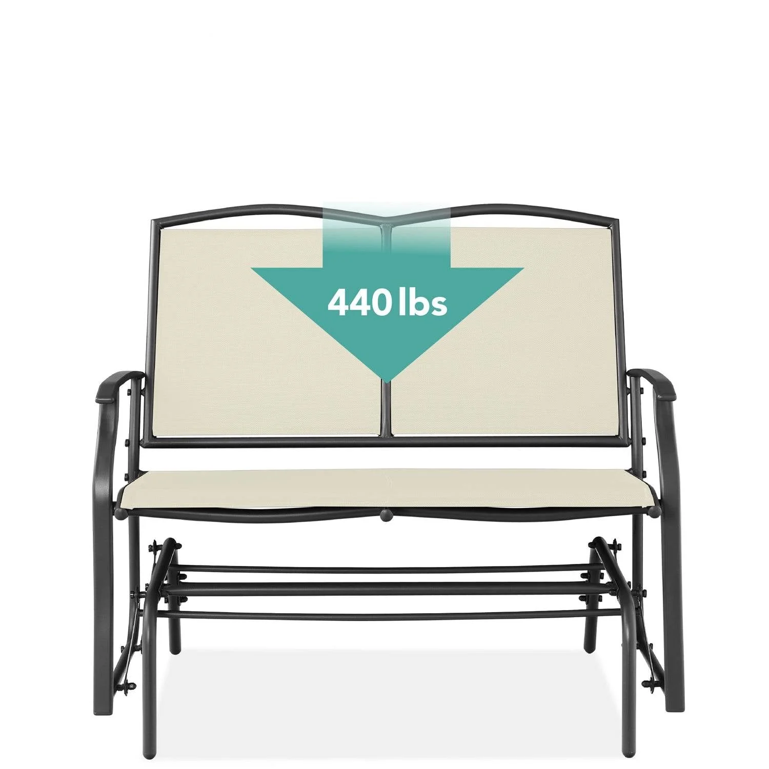 2 Seat Mesh Patio Loveseat Swing Glider Rocker with Armrests in Off White - Image 3