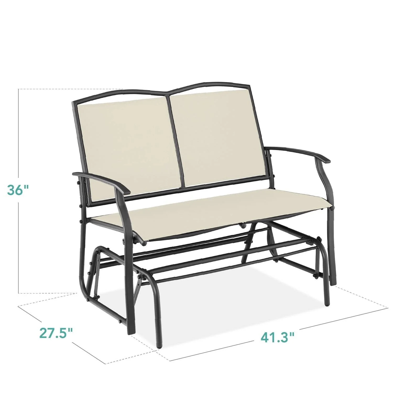 2 Seat Mesh Patio Loveseat Swing Glider Rocker with Armrests in Off White - Image 4