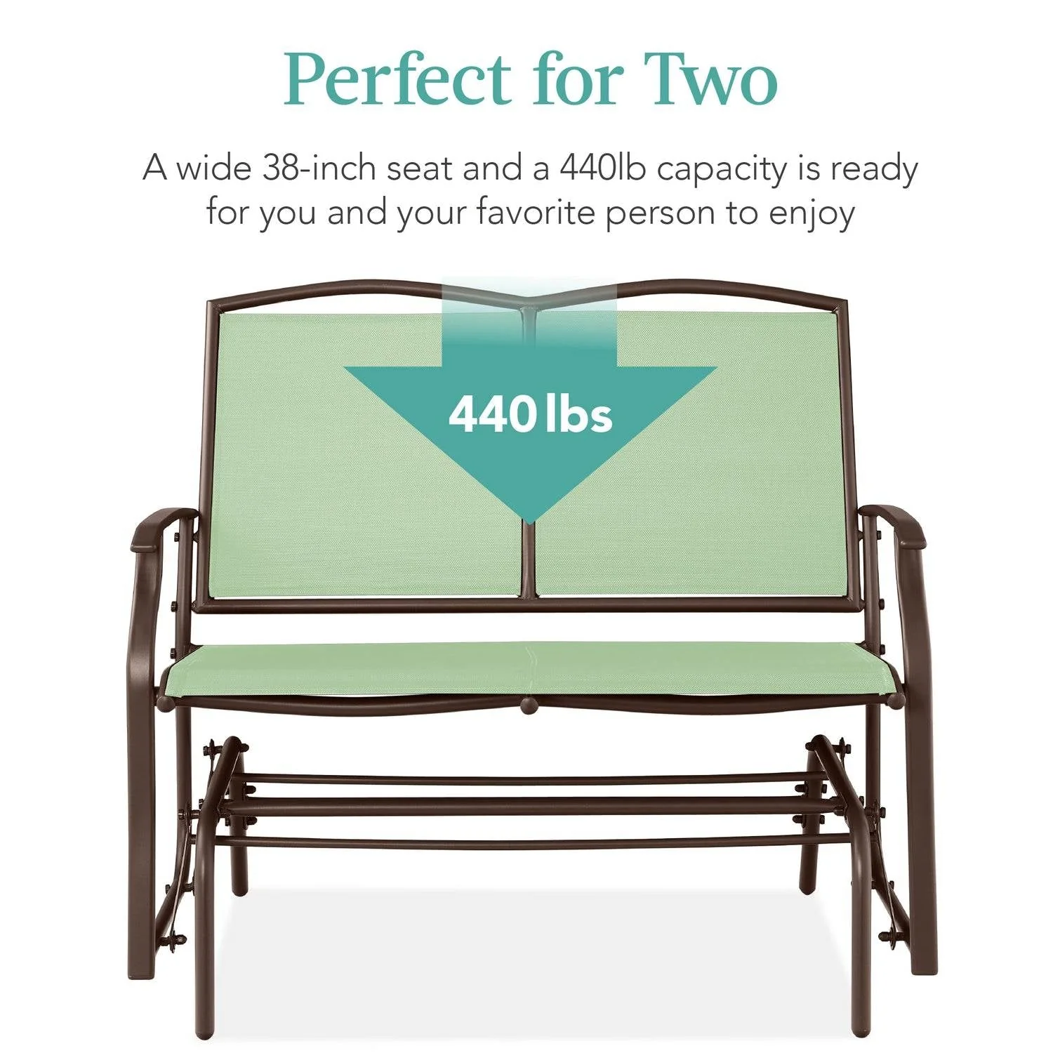 2 Seat Mesh Patio Loveseat Swing Glider Rocker with Armrests in Sage - Image 2