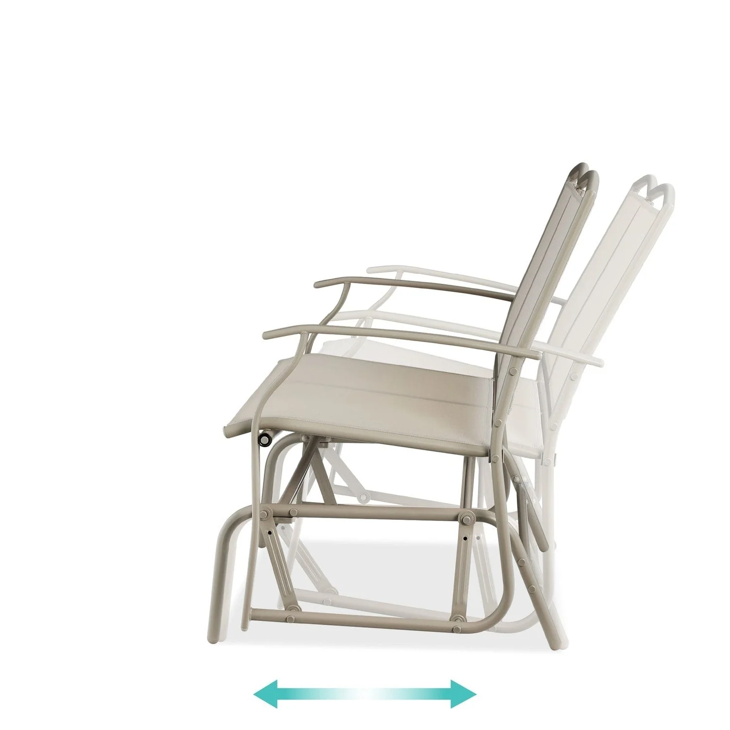 2 Seat Mesh Patio Loveseat Swing Glider Rocker with Armrests in Taupe - Image 3
