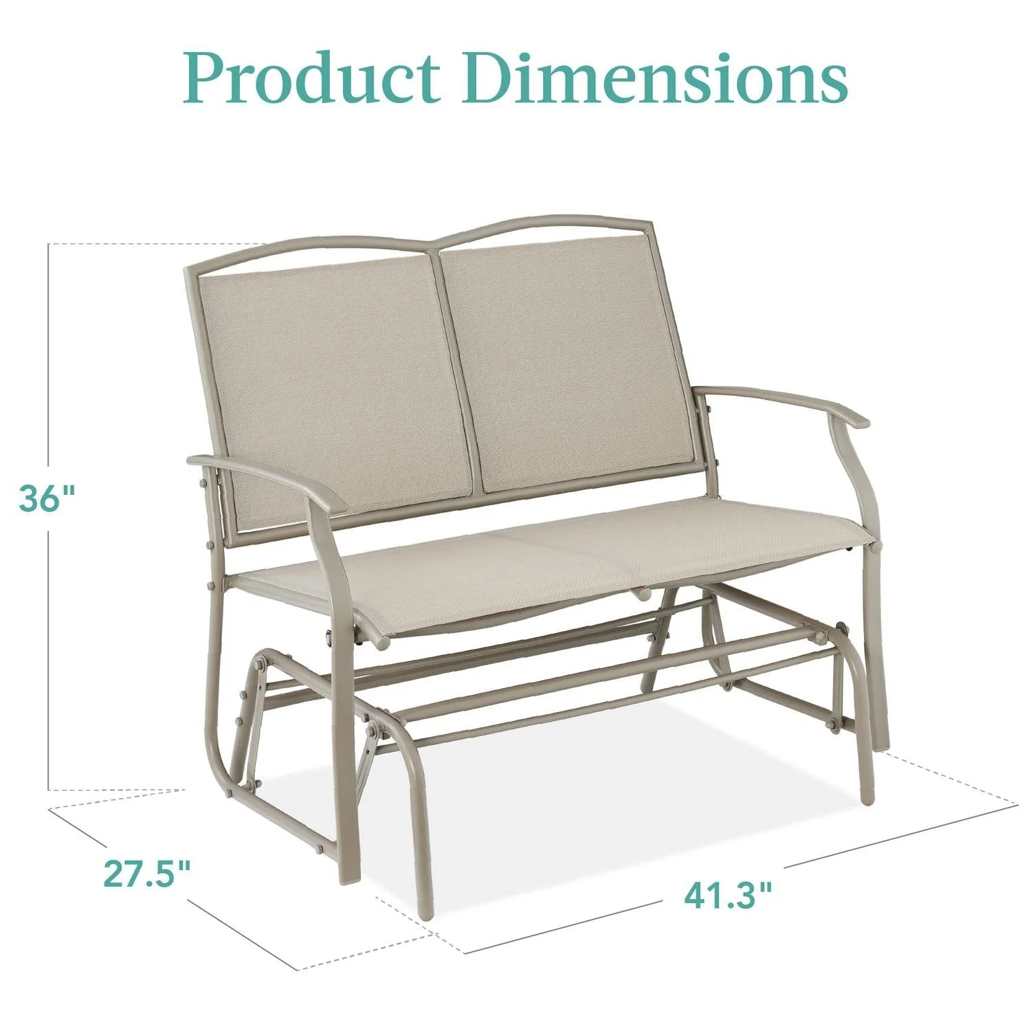 2 Seat Mesh Patio Loveseat Swing Glider Rocker with Armrests in Taupe - Image 4