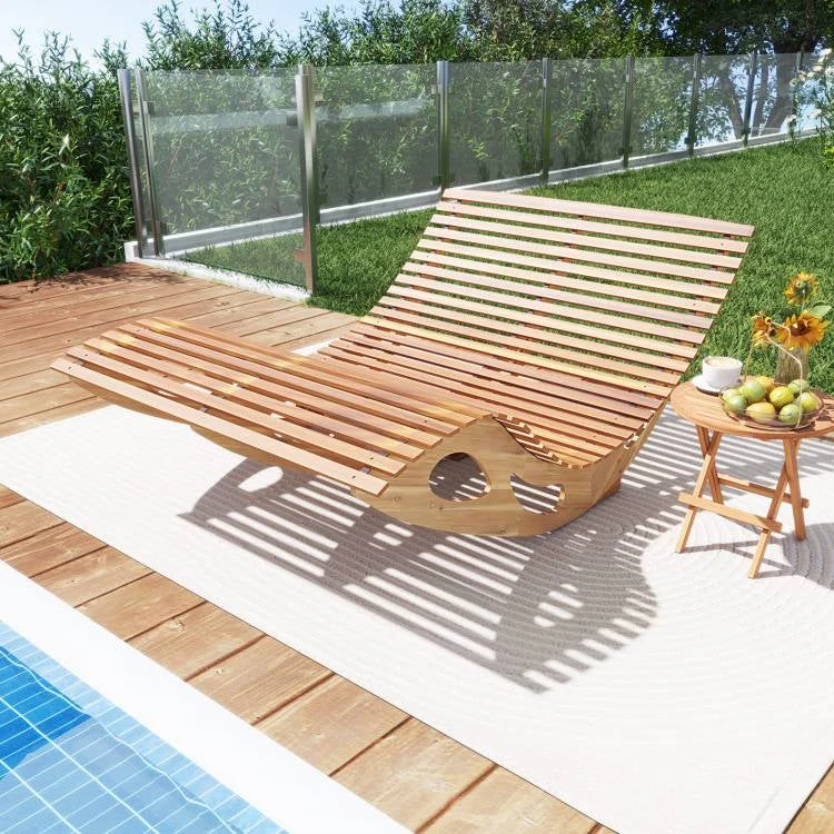 2-Seater Adirondack Slatted Acacia Patio Dual Rocker Sunbed Wood Lounger - Image 3