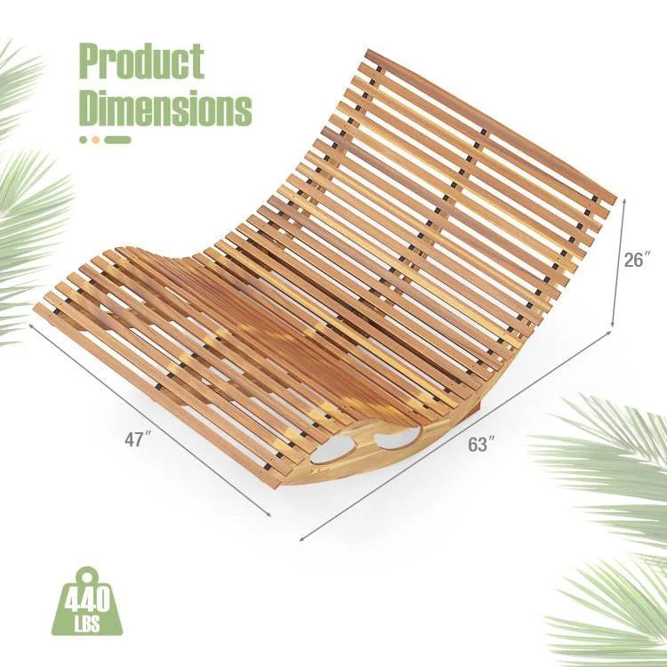 2-Seater Adirondack Slatted Acacia Patio Dual Rocker Sunbed Wood Lounger - Image 5