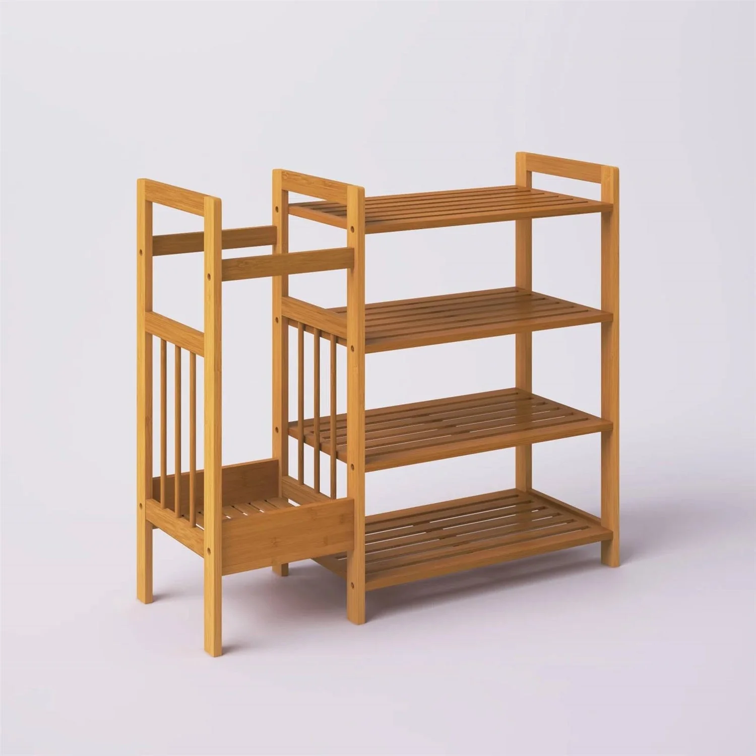 2-Shelf Entryway Shoe Rack Bench with Bla2-in-1 Entryway 4-Shelf Bamboo Shoe Rack and Umbrella Holderck Metal Frame and Brown Wood Top - Image 4