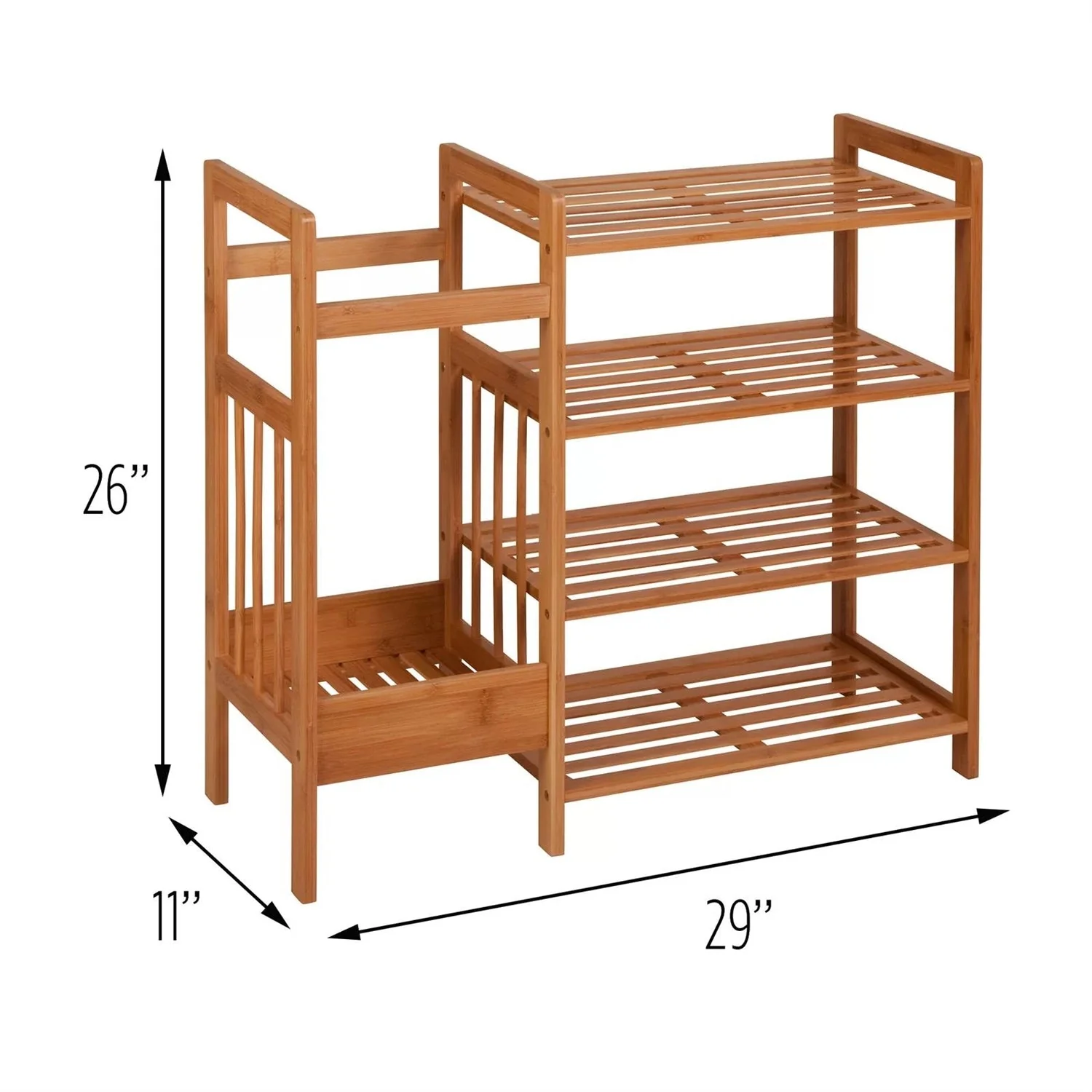 2-Shelf Entryway Shoe Rack Bench with Bla2-in-1 Entryway 4-Shelf Bamboo Shoe Rack and Umbrella Holderck Metal Frame and Brown Wood Top - Image 5
