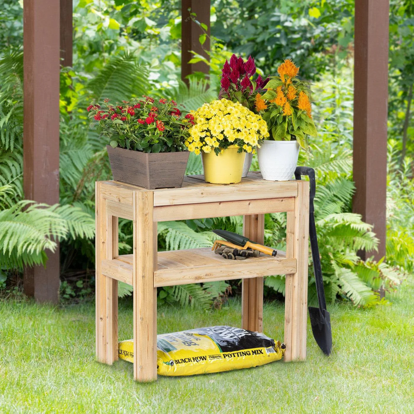2 Tier Adjustable Cedar Wood Garden Storage Shelves - Made In USA - Image 5