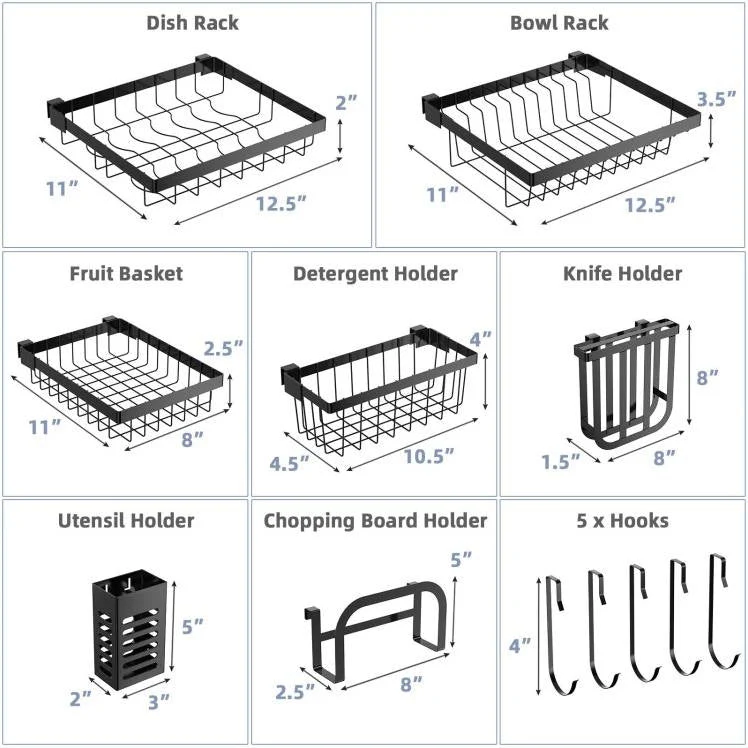 2 Tier Black Steel Adjustable Over the Sink Dish Drying Rack - Image 4