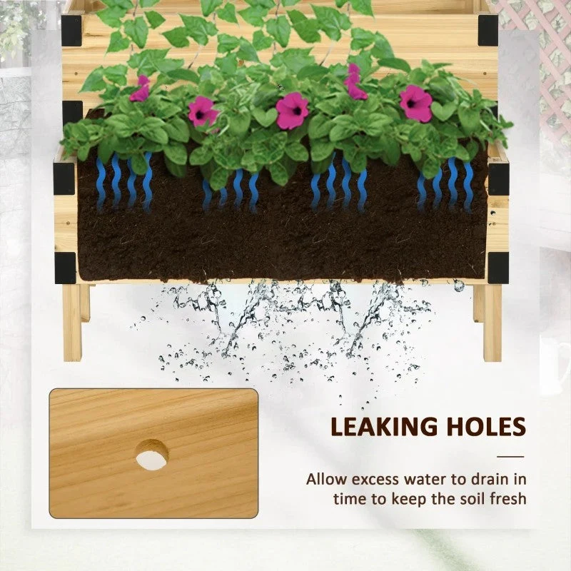 2 Tier Self Draining Natural Wood Raised Garden Bed Planter Box with Trellis - Image 4