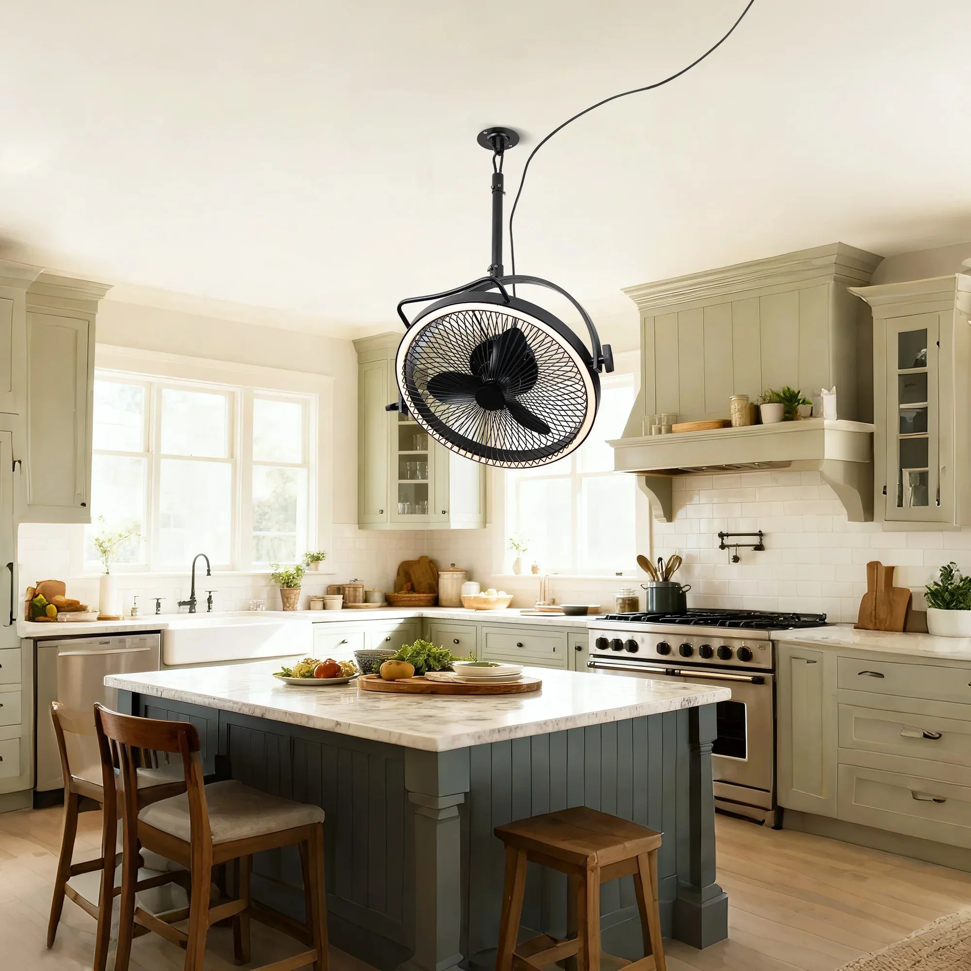 20 Inch Black Industrial Rotatable LED Downrod Fan Floor Fan with Remote Control - Image 4