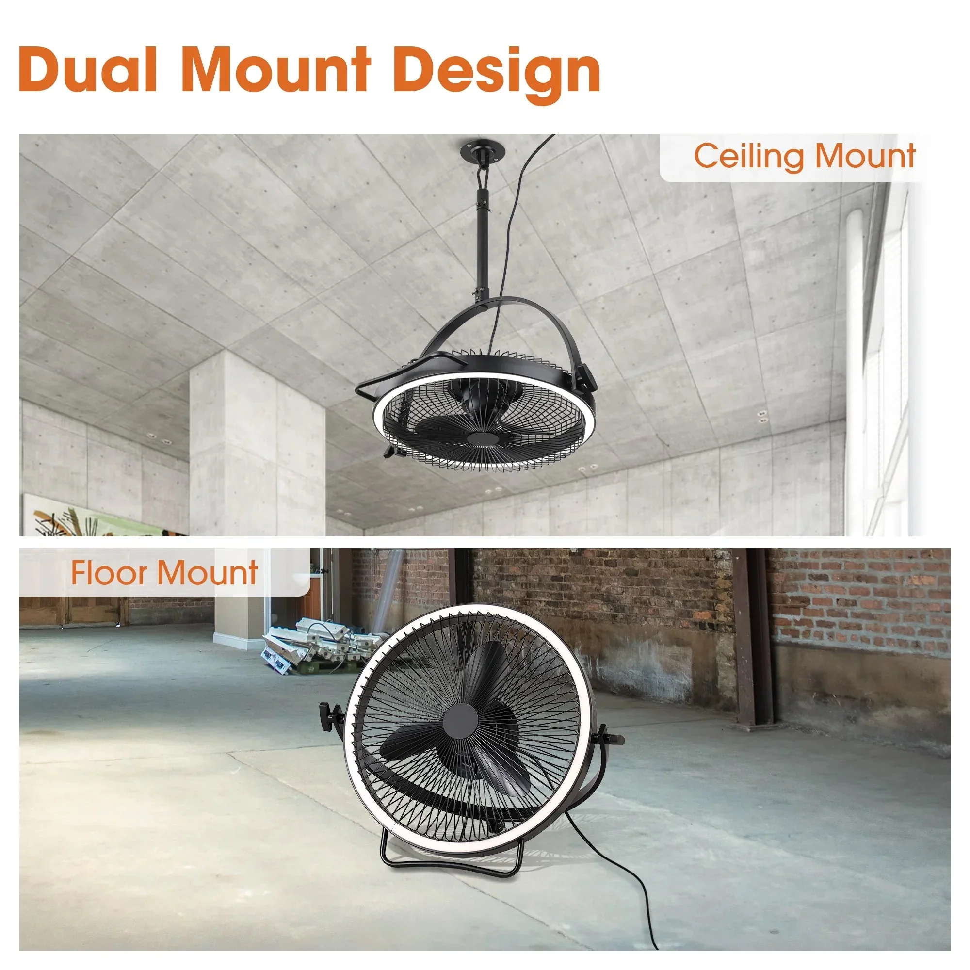 20 Inch Black Industrial Rotatable LED Downrod Fan Floor Fan with Remote Control - Image 6